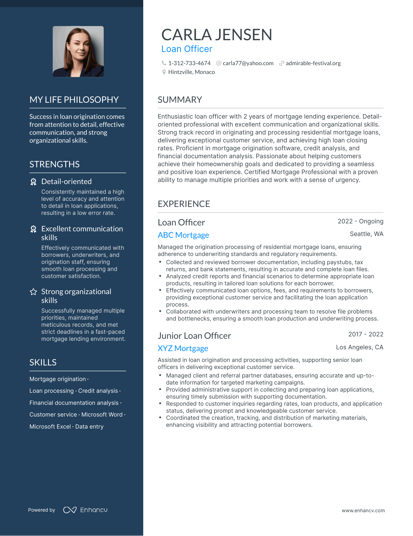 Loan Officer resume example