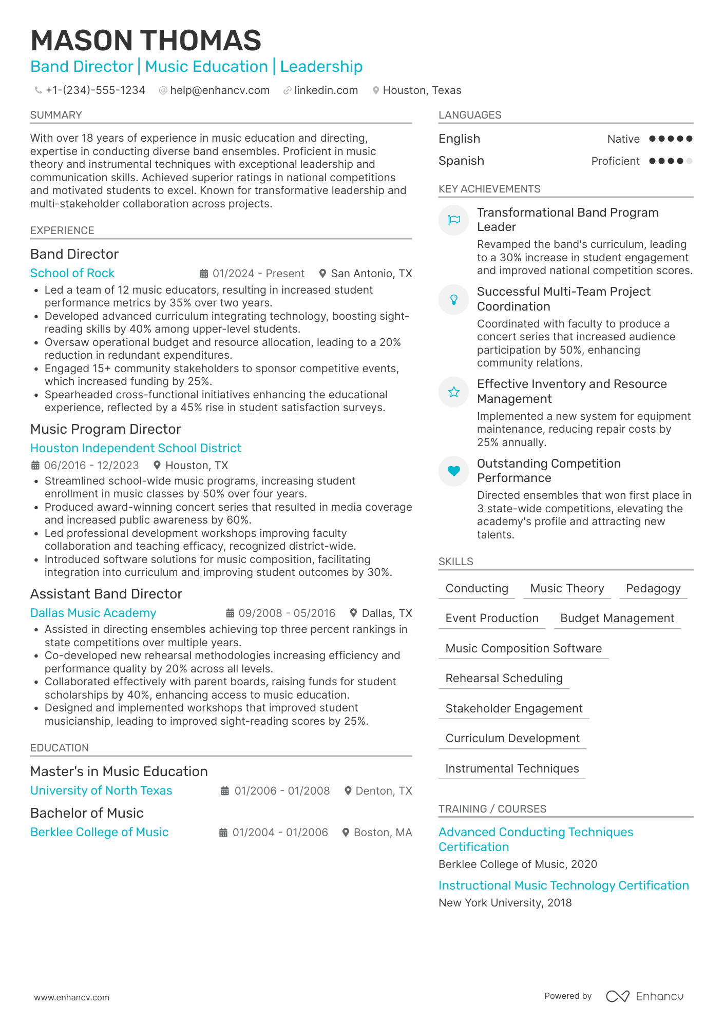 Band Director resume example