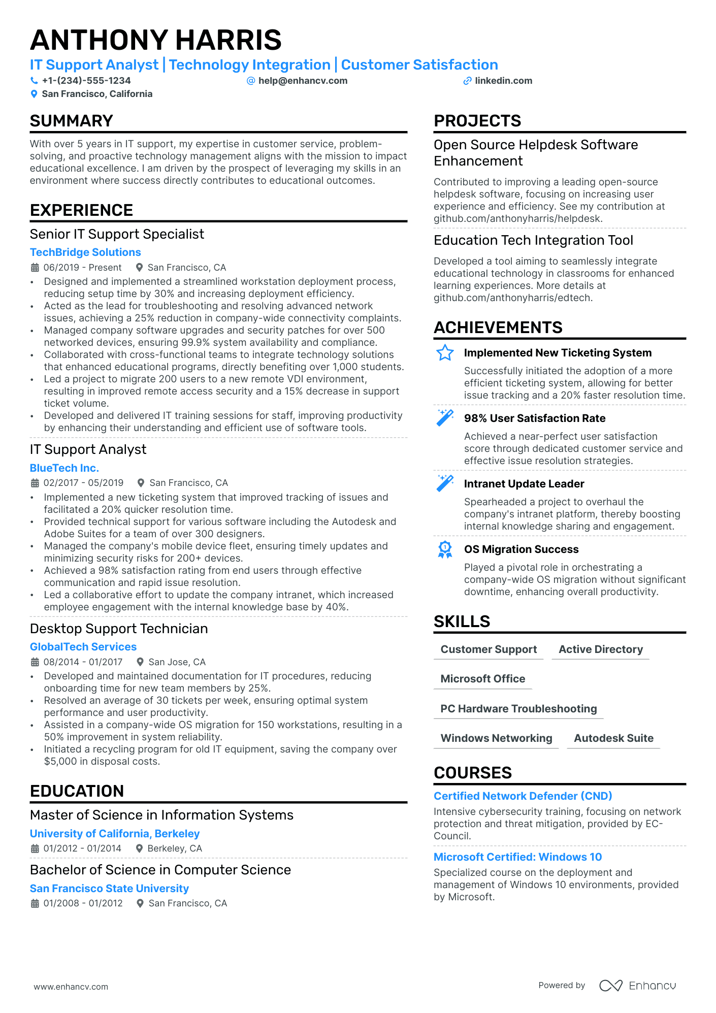 IT Support Analyst resume example