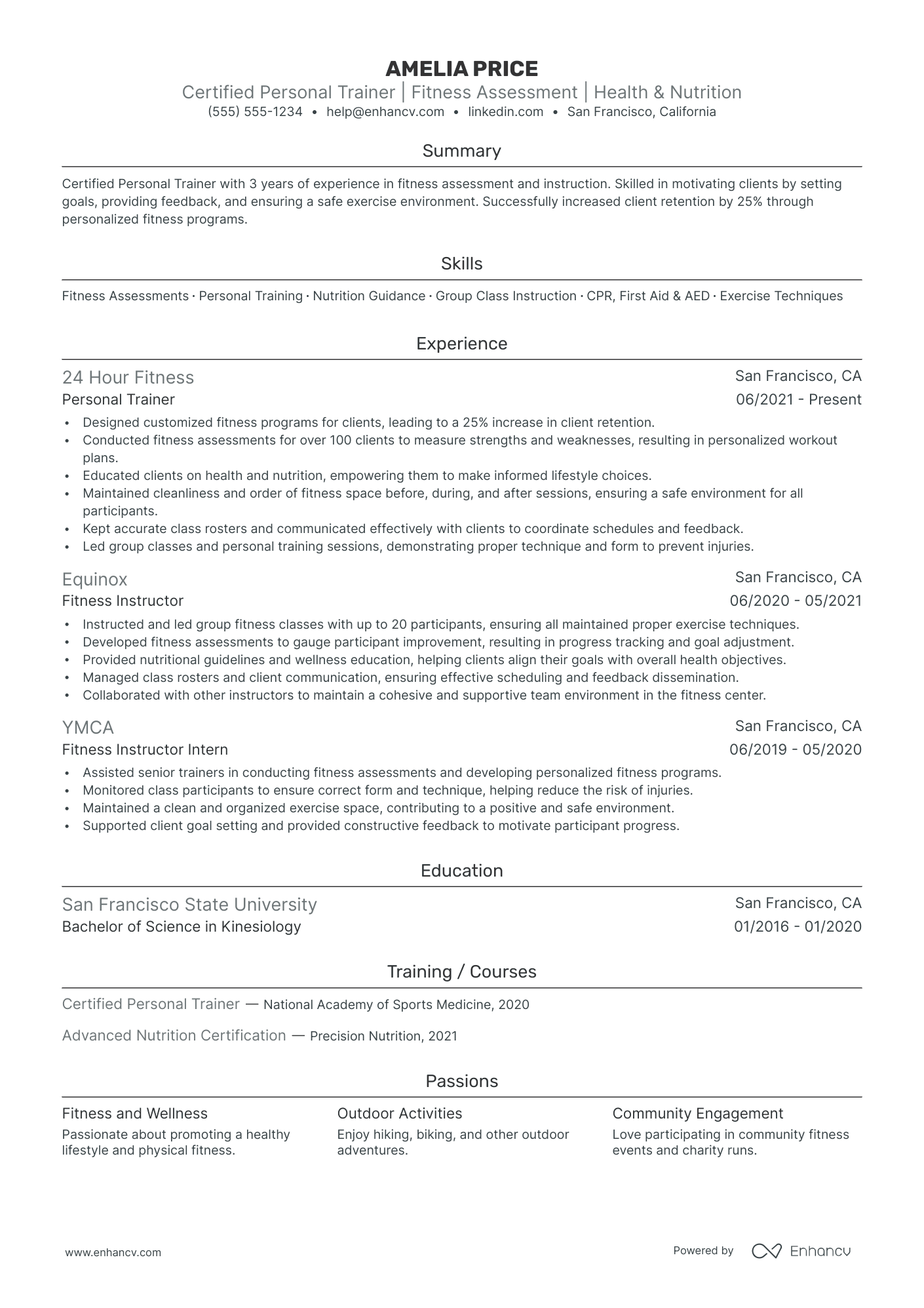 Athletic Personal Trainer resume example