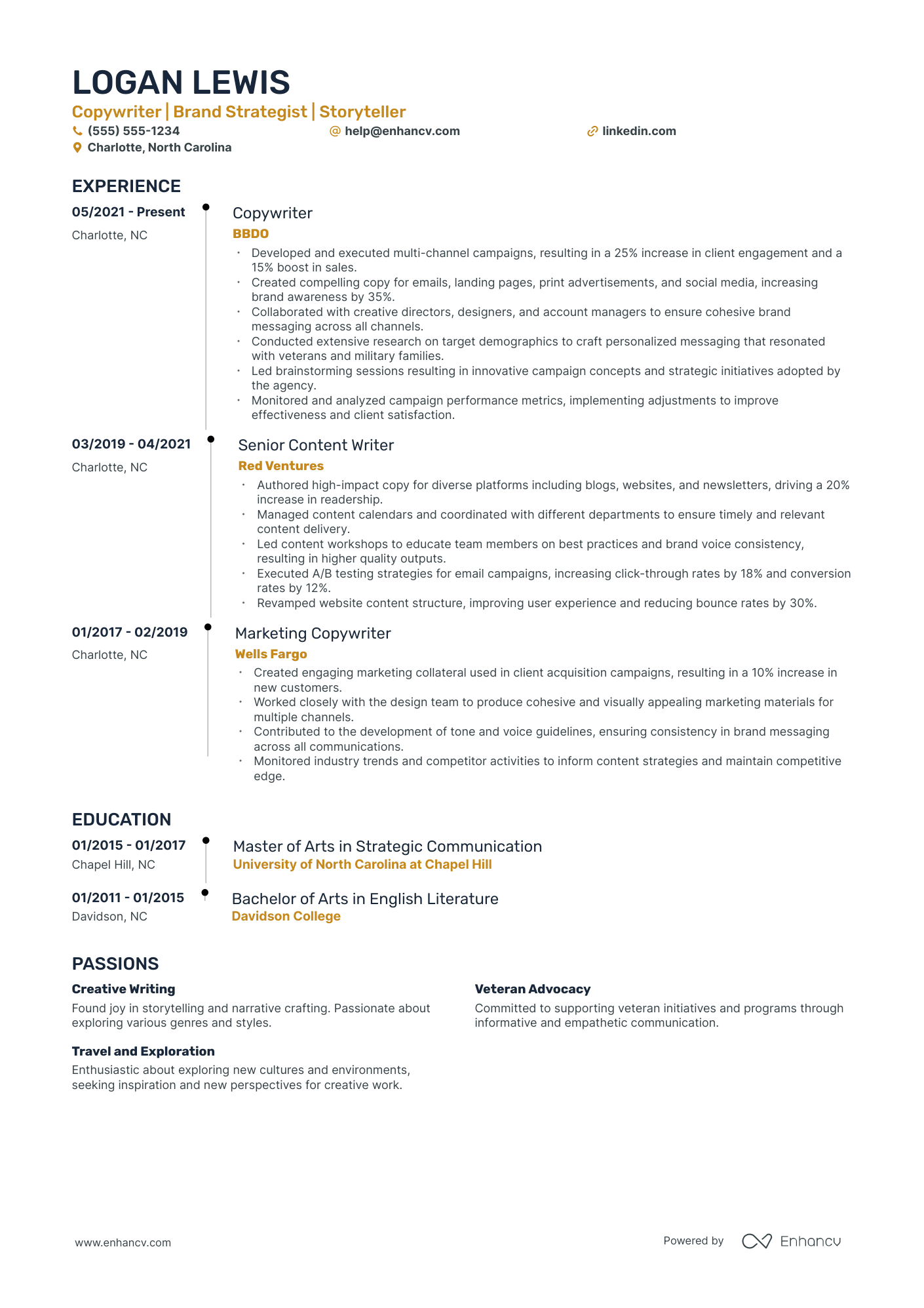 Junior Copywriter resume example