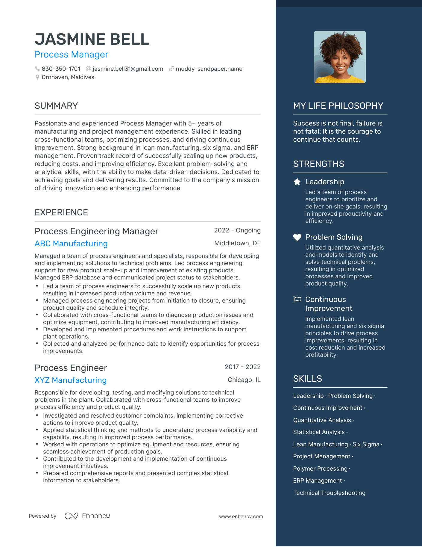 Modern Process Manager Resume Example
