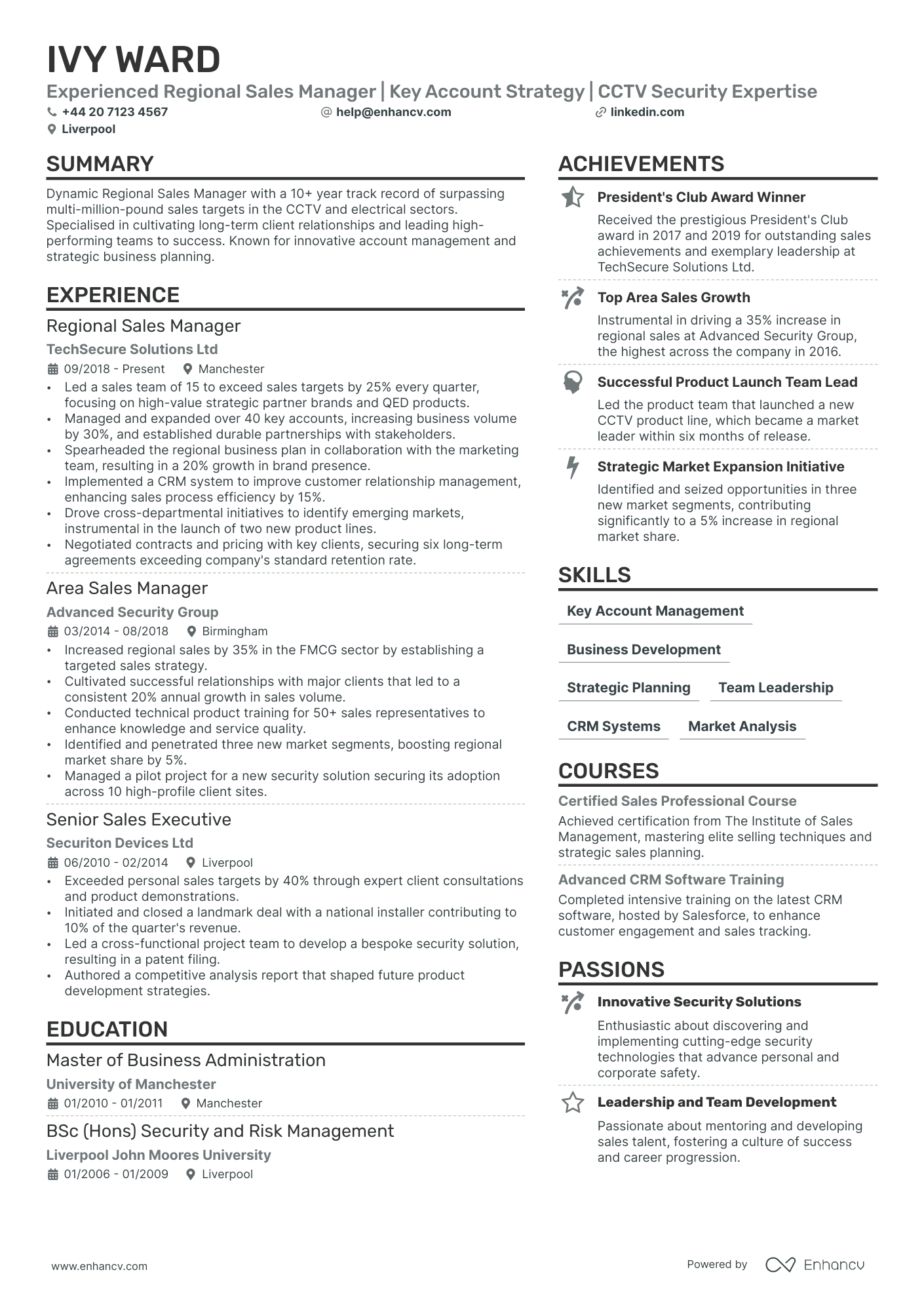 Sales Manager cv example