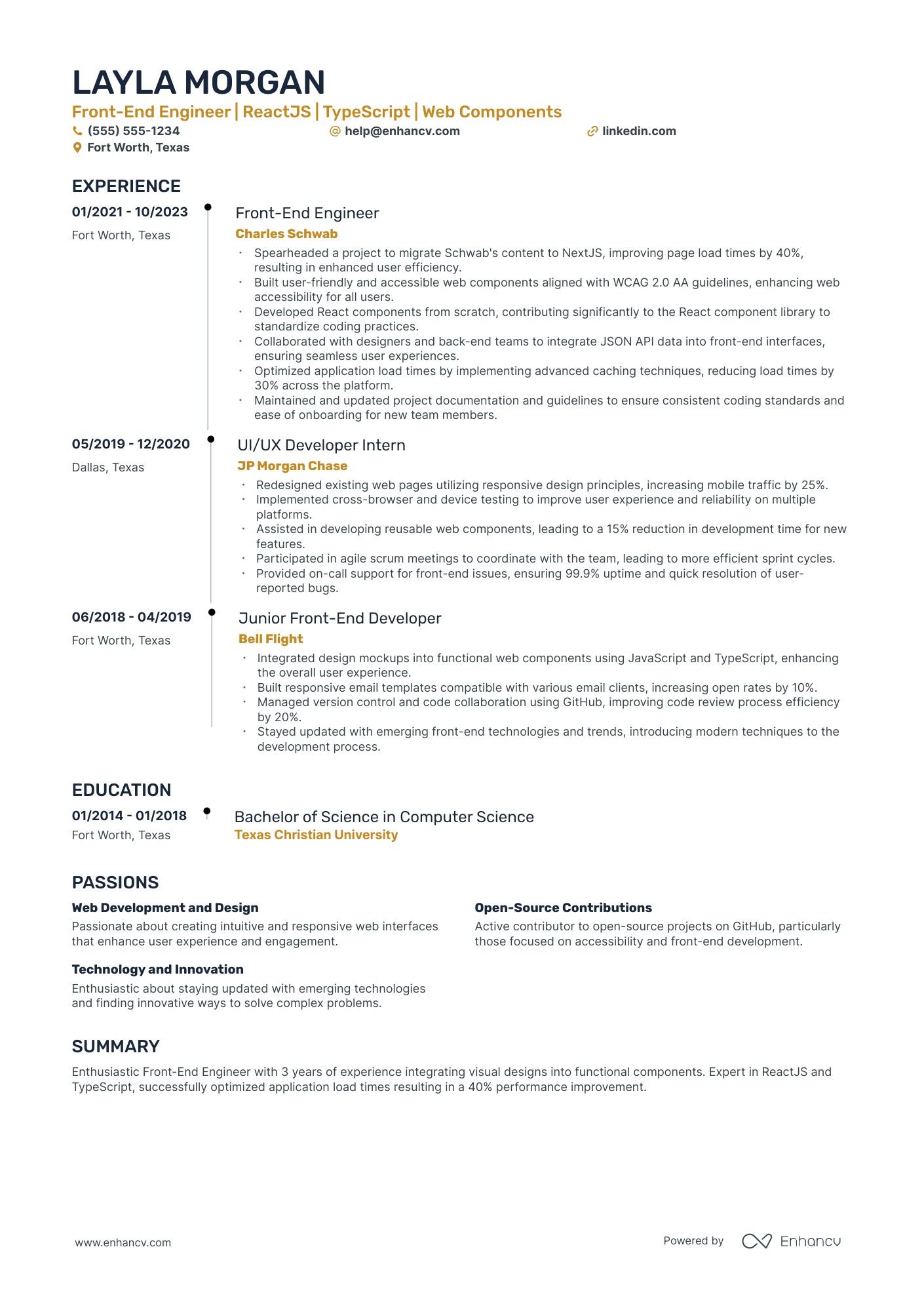 Front End Developer Architect resume example