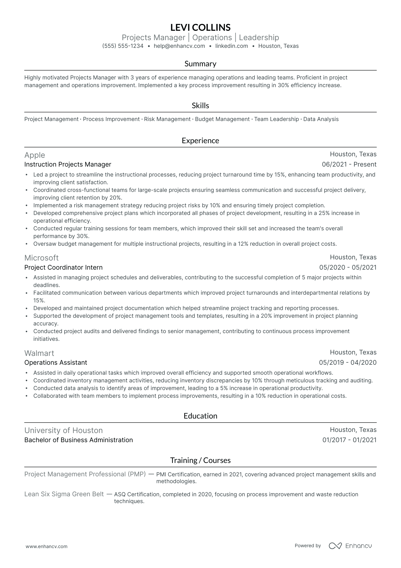 Instructional Design Project Manager resume example