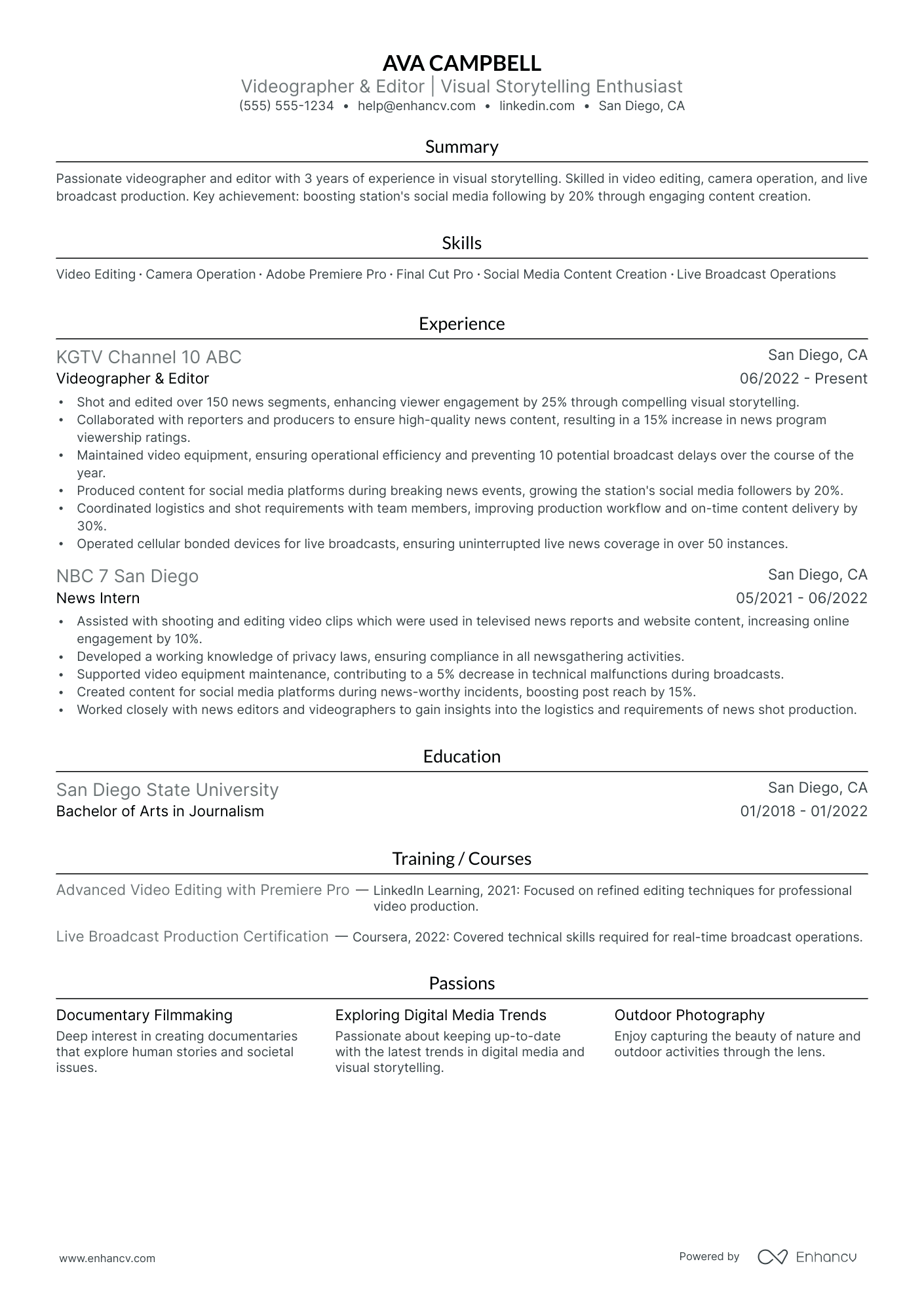 Music Video Editor resume example