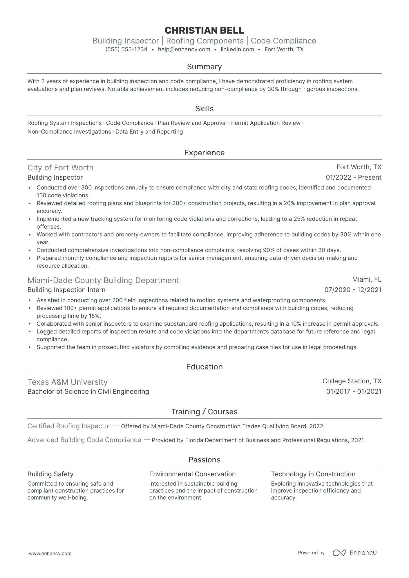 Roofing Contractor resume example