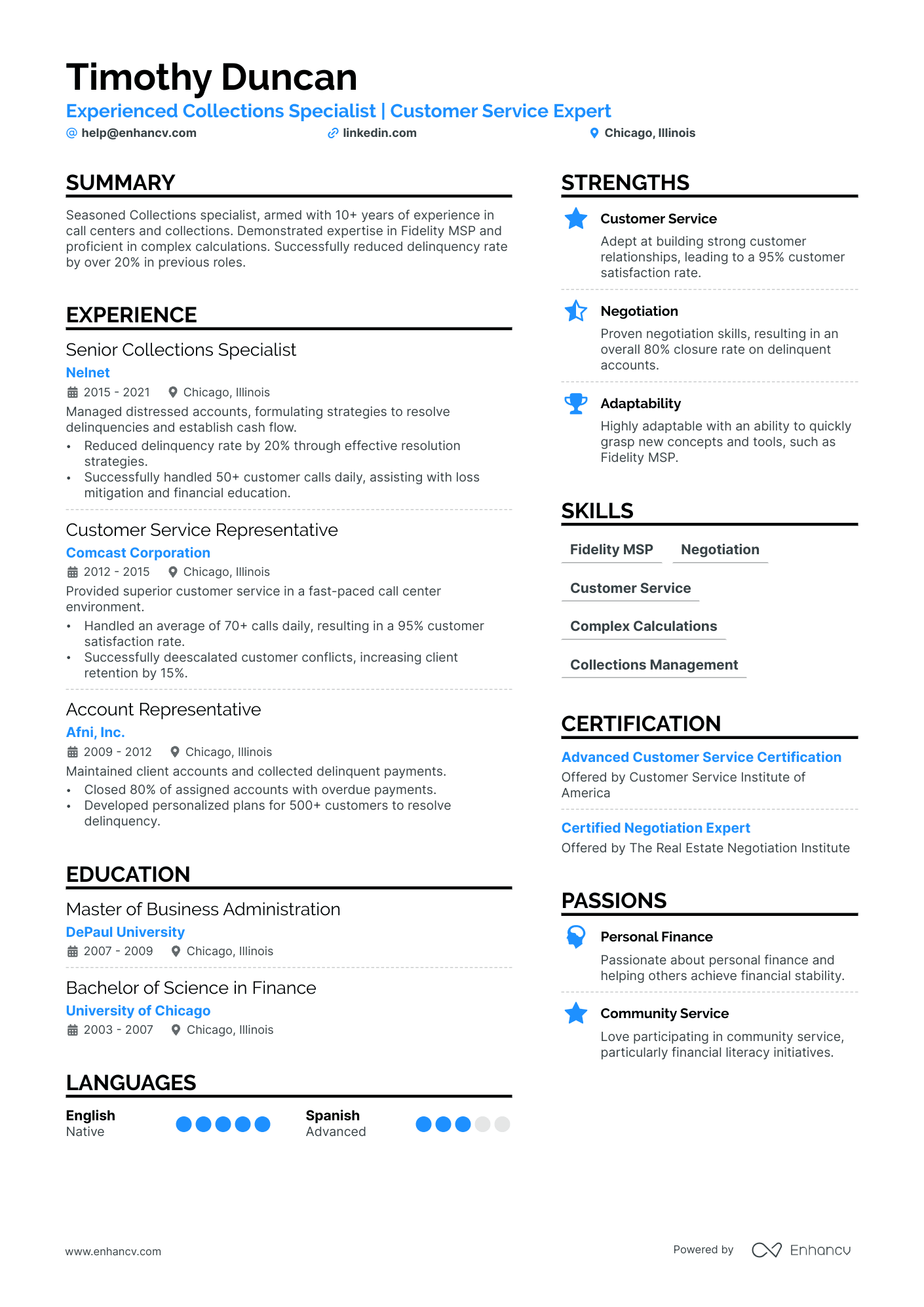 Collections Specialist resume example