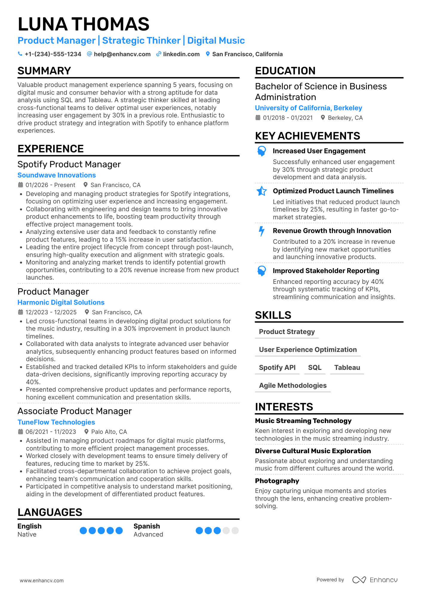 Spotify resume example