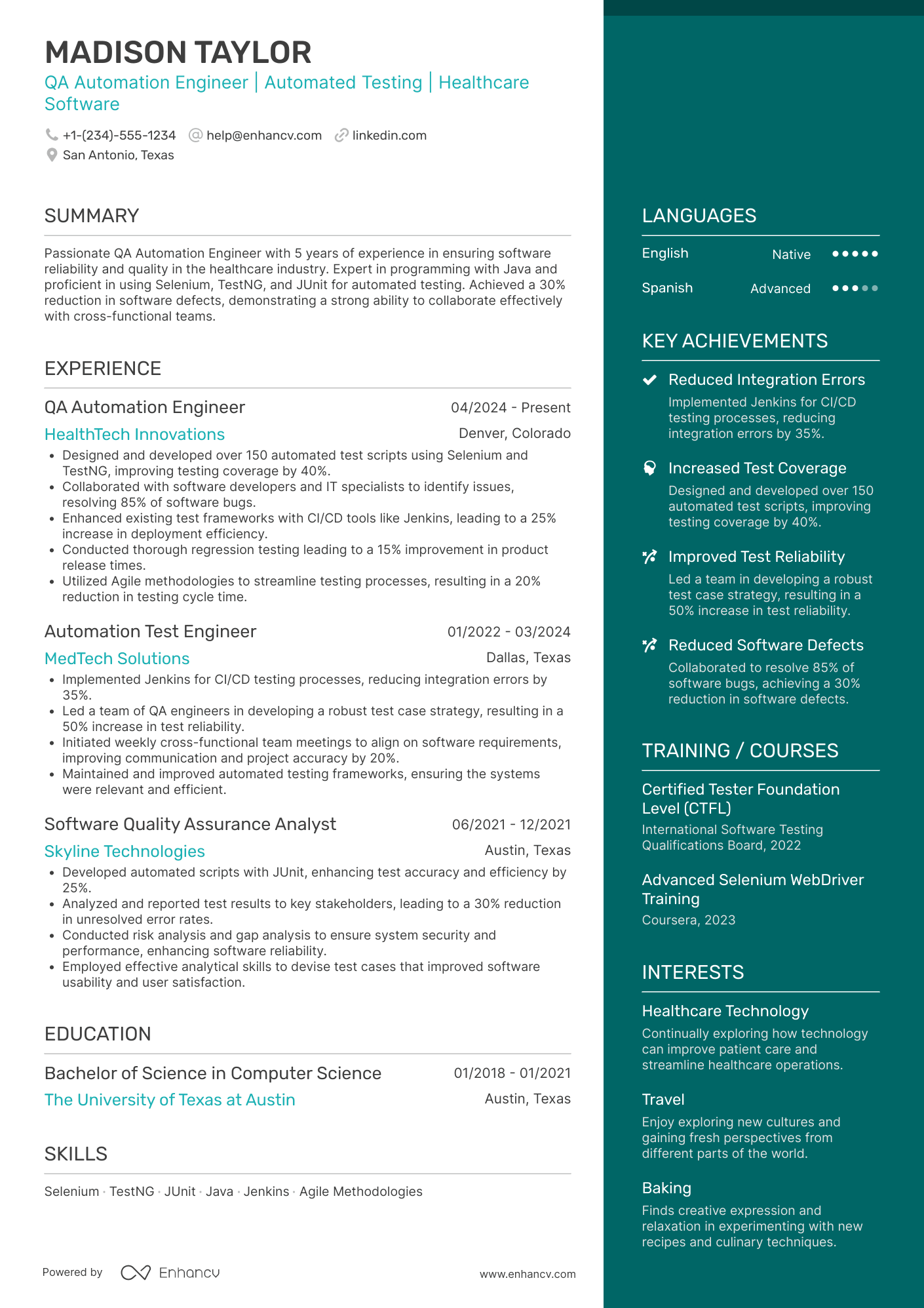 QA Automation resume example