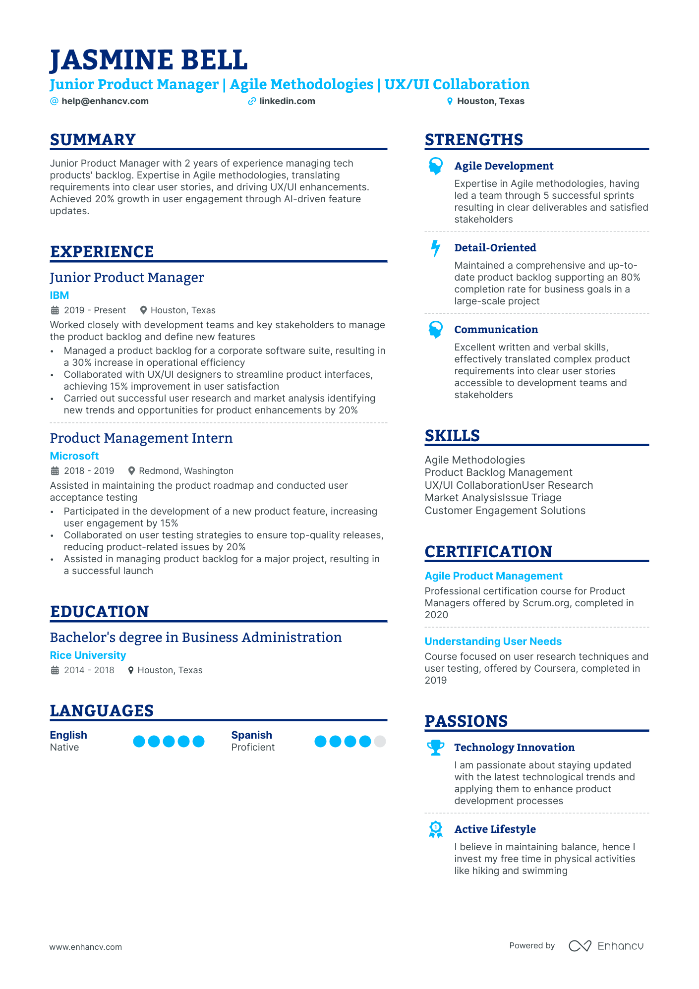 Junior Product Manager resume example