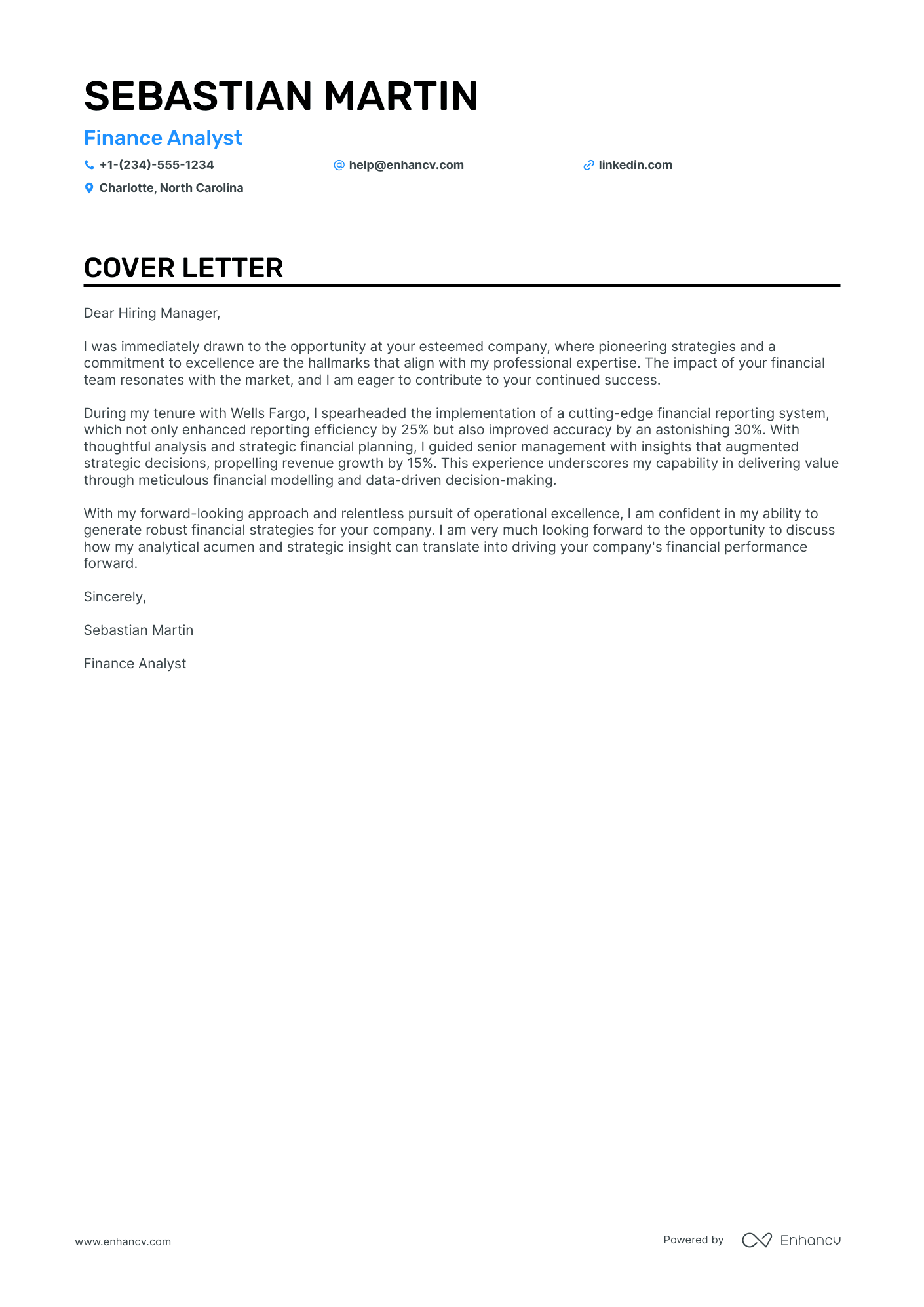 Finance cover letter