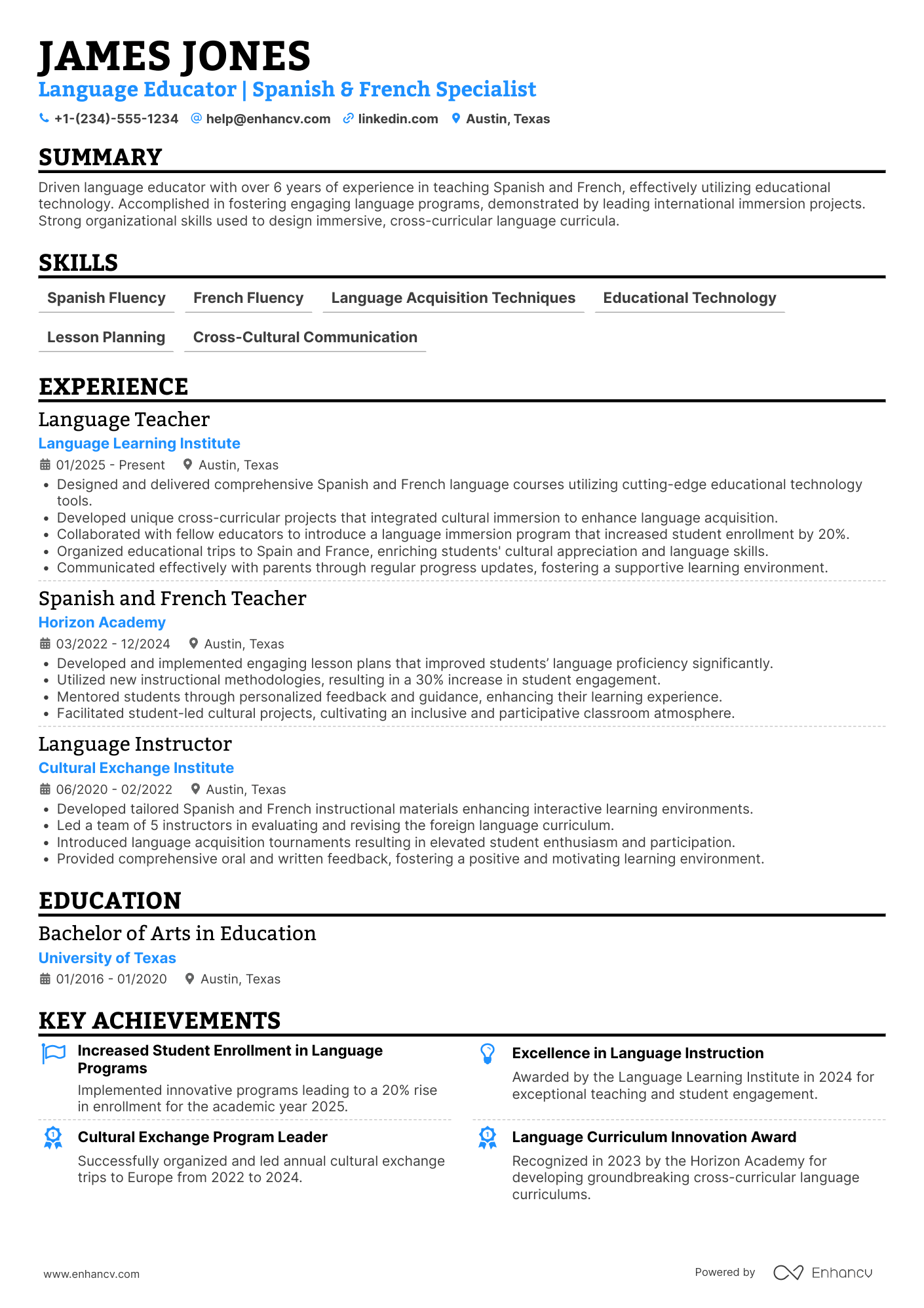 Language Teacher resume example