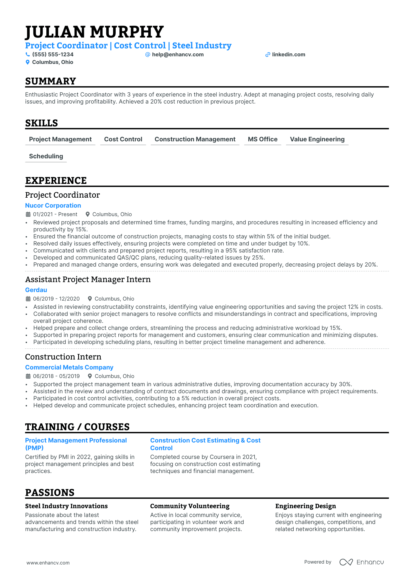 Project Manager resume example