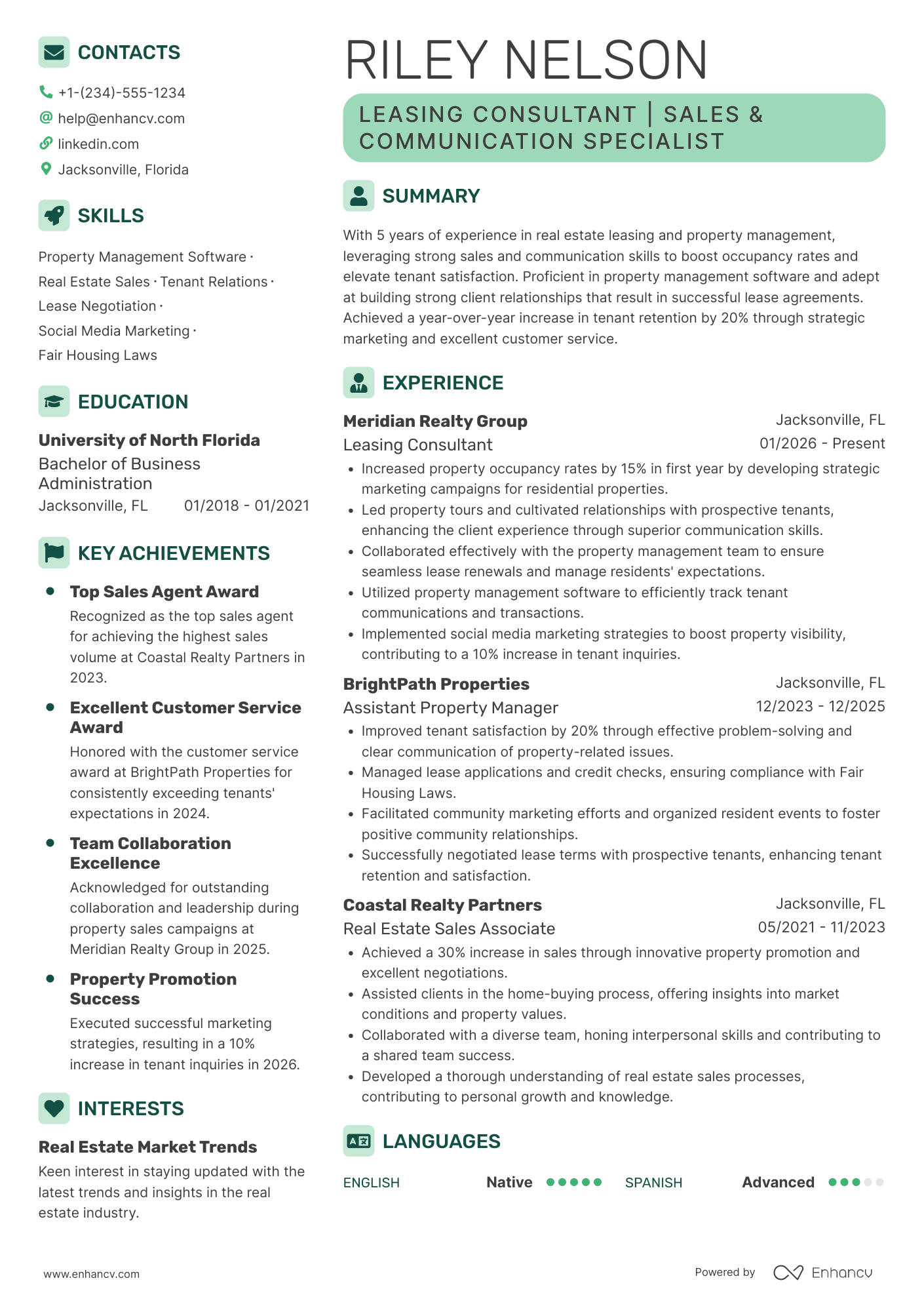 Leasing Consultant resume example
