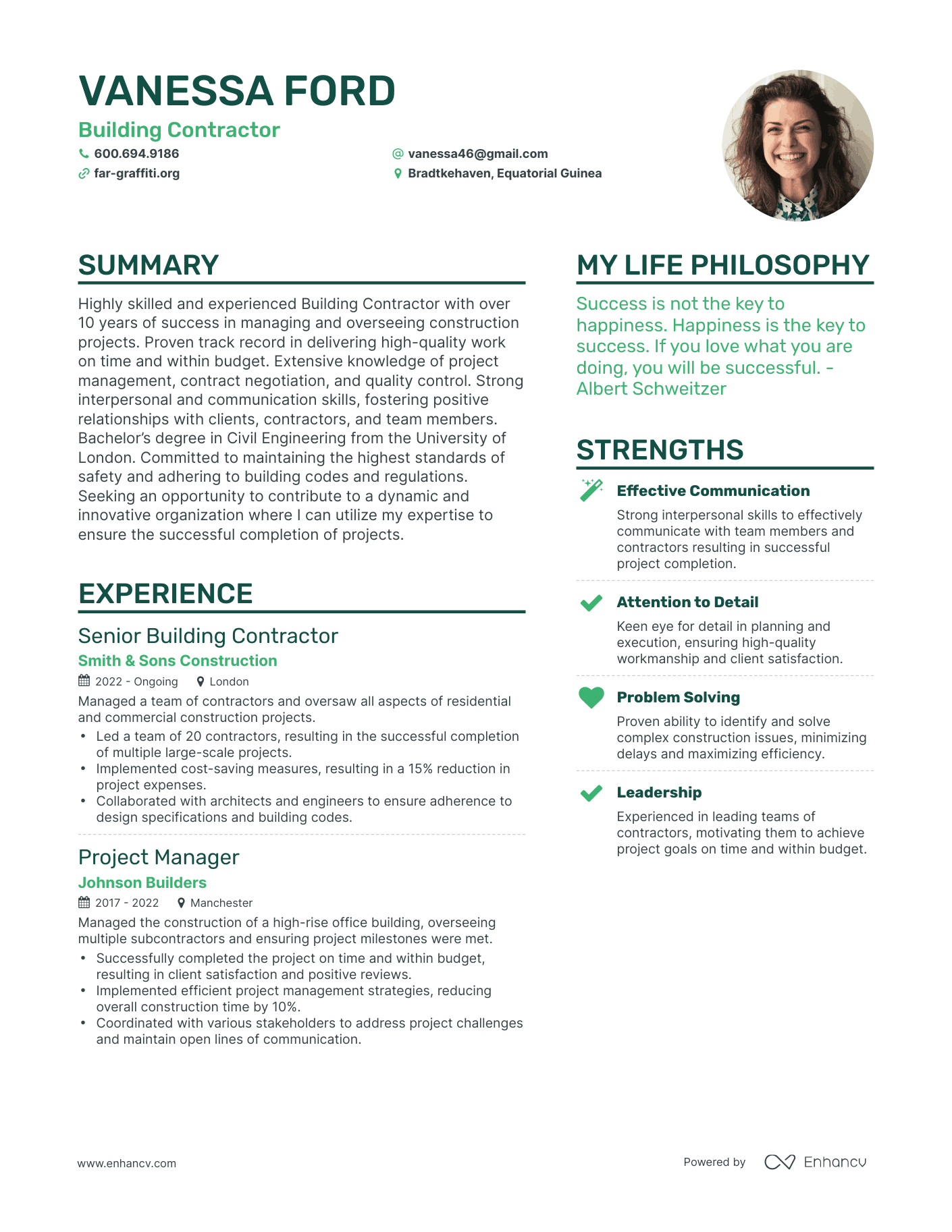 Modern Building Contractor Resume Example