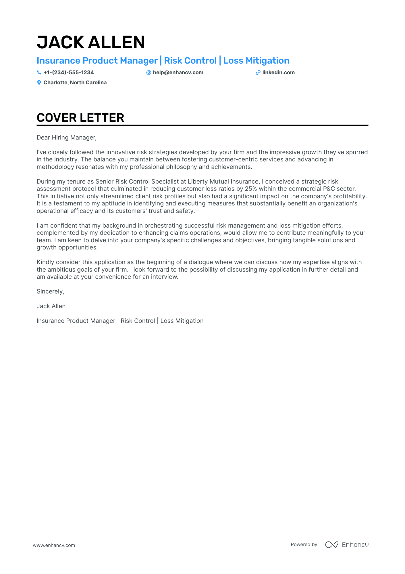 Insurance Product Manager cover letter