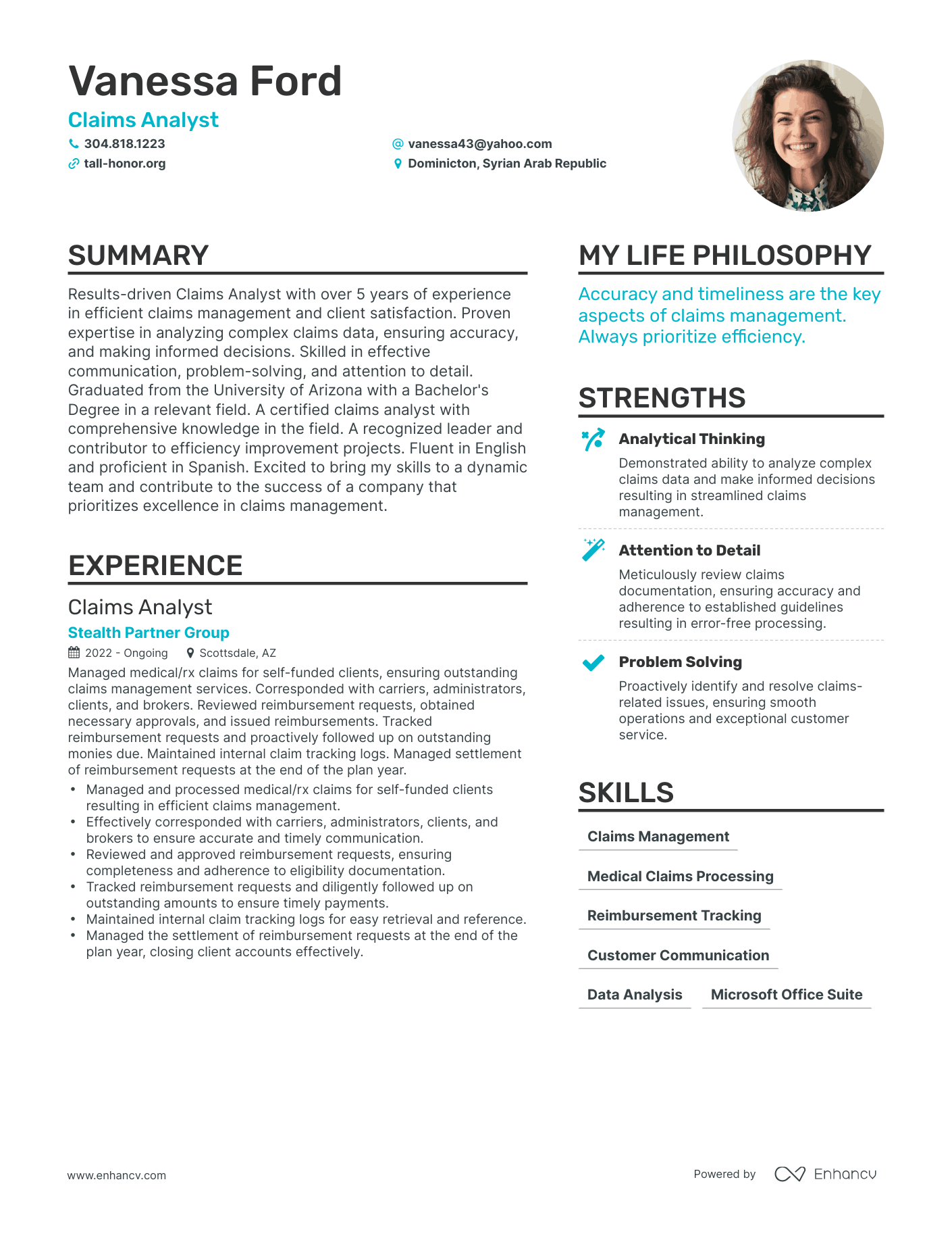 Modern Claims Analyst Resume Example