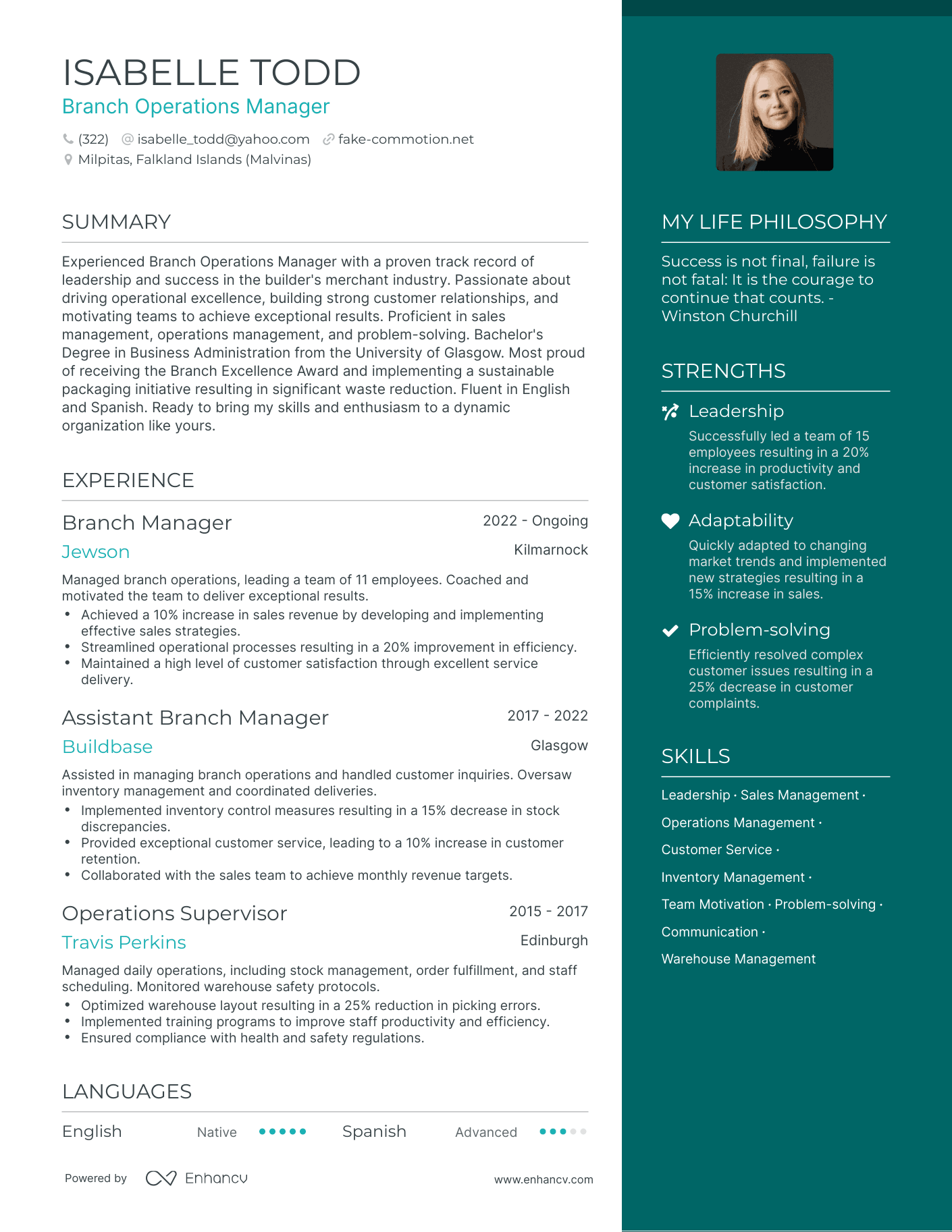 Modern Branch Operations Manager Resume Example