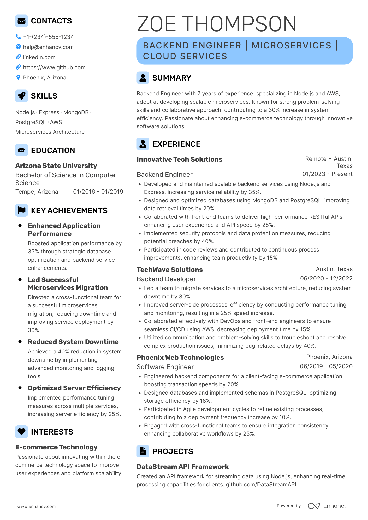 Backend Engineer resume example