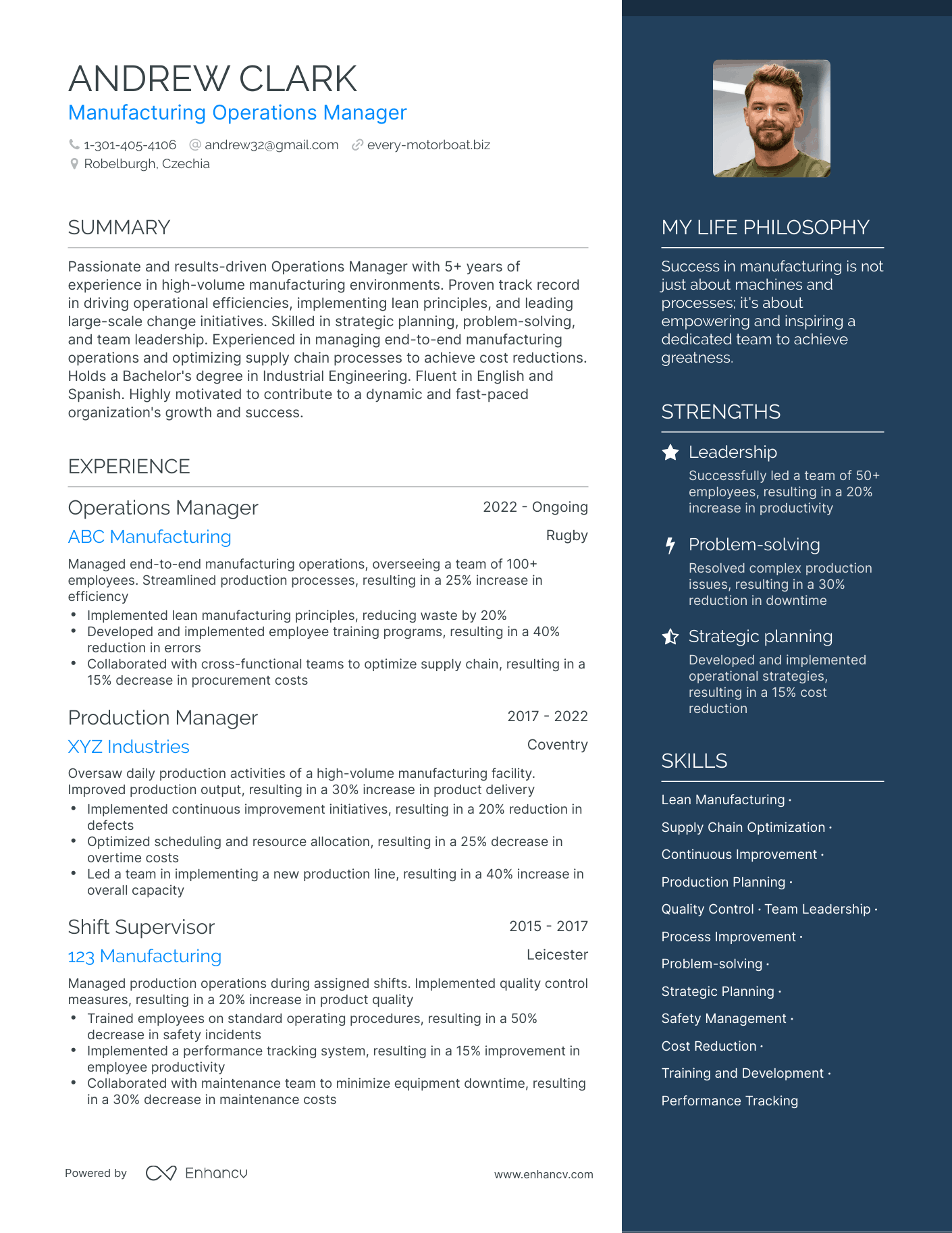 Modern Manufacturing Operations Manager Resume Example