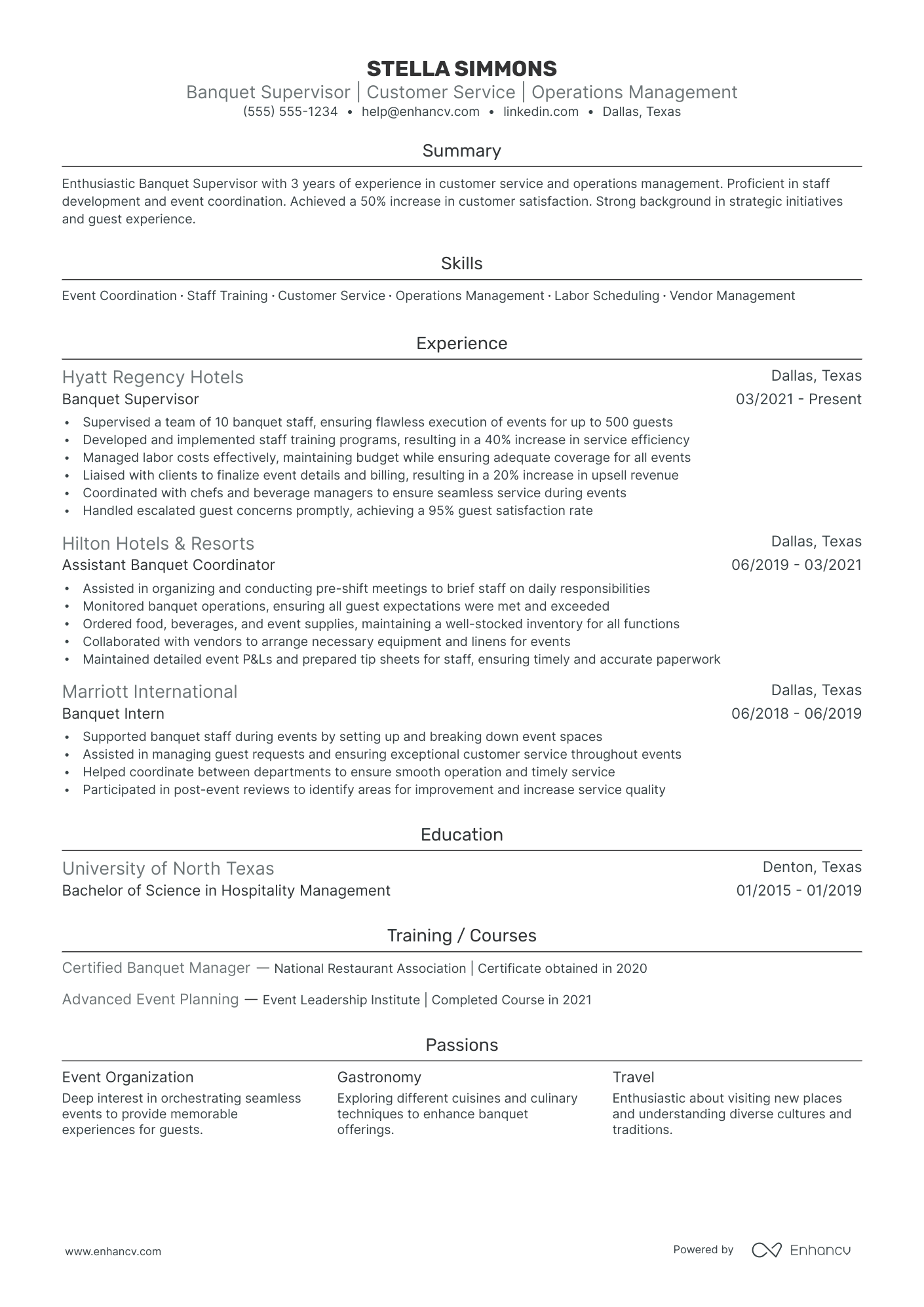 Catering Manager resume example