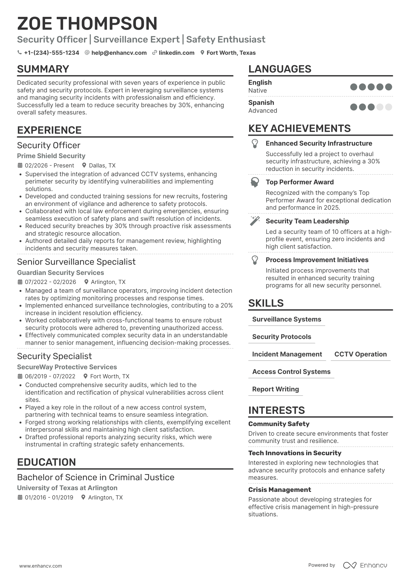 Security Officer resume example