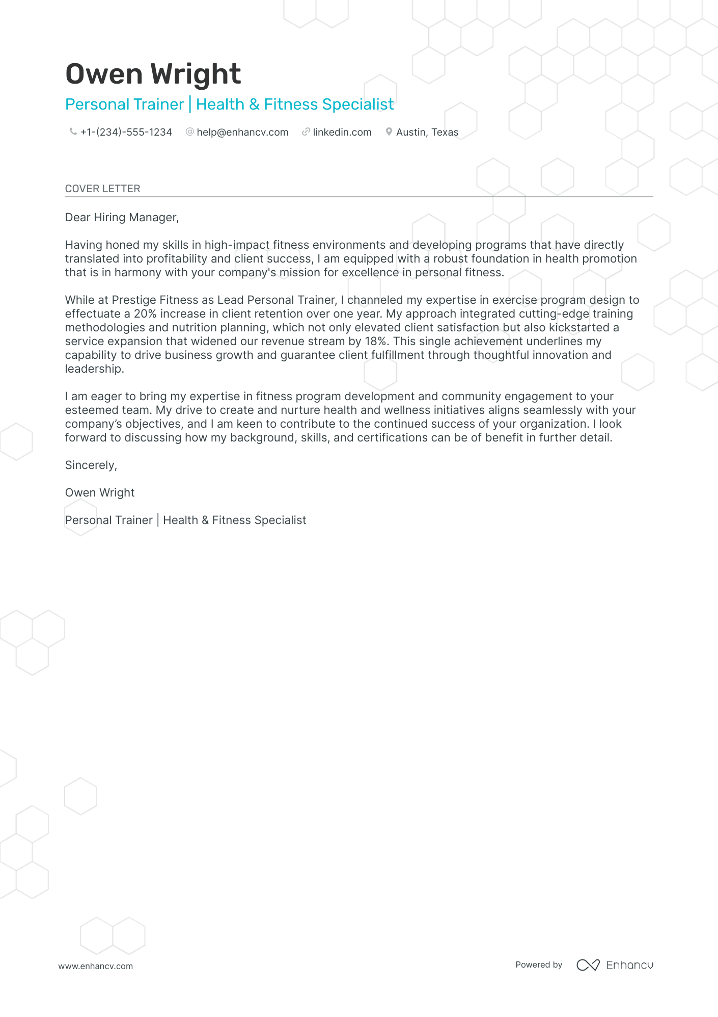 Personal Trainer cover letter