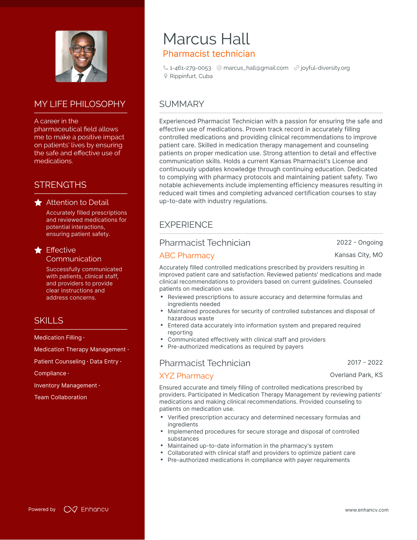 Pharmacist technician resume example