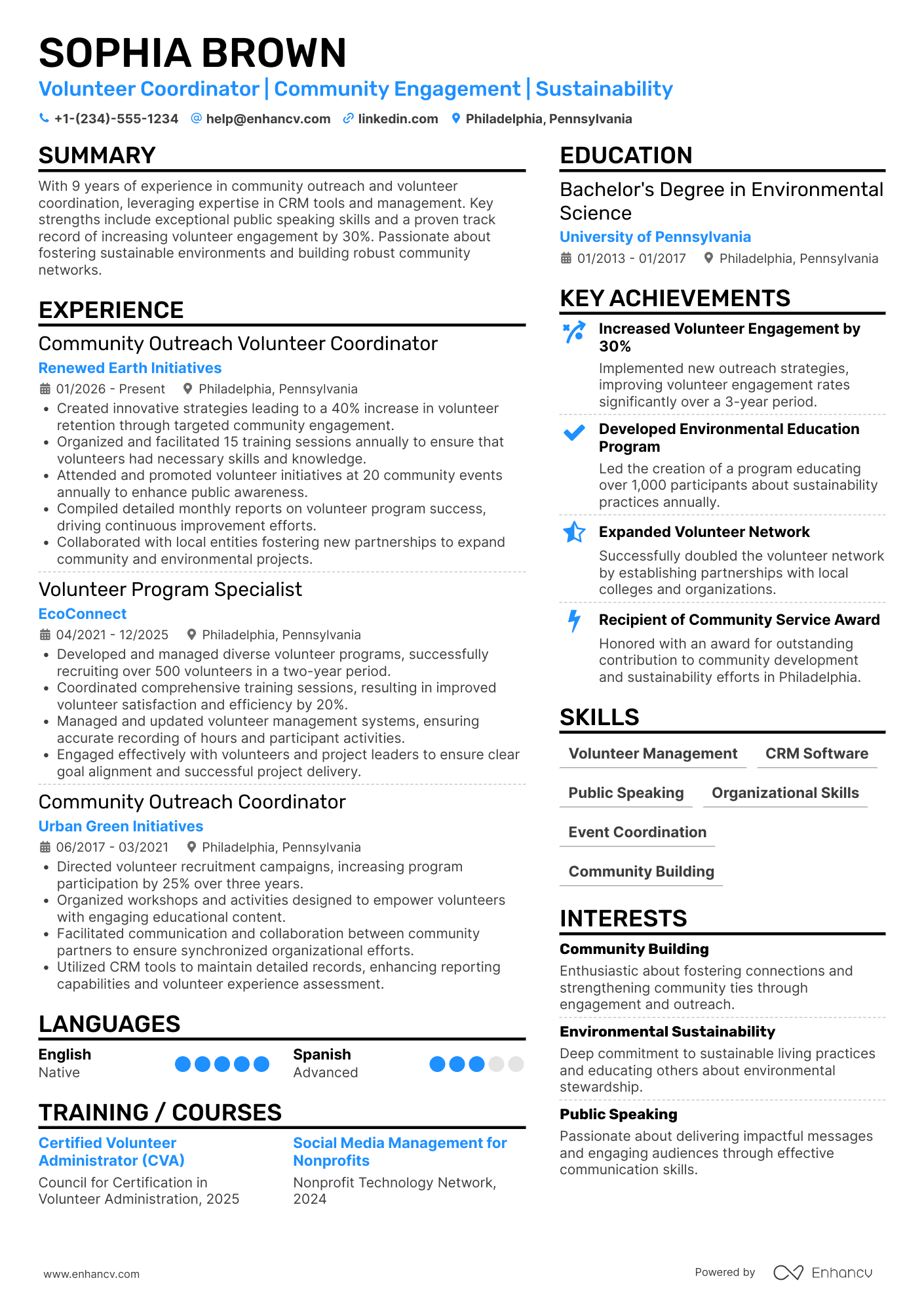 Volunteer resume example