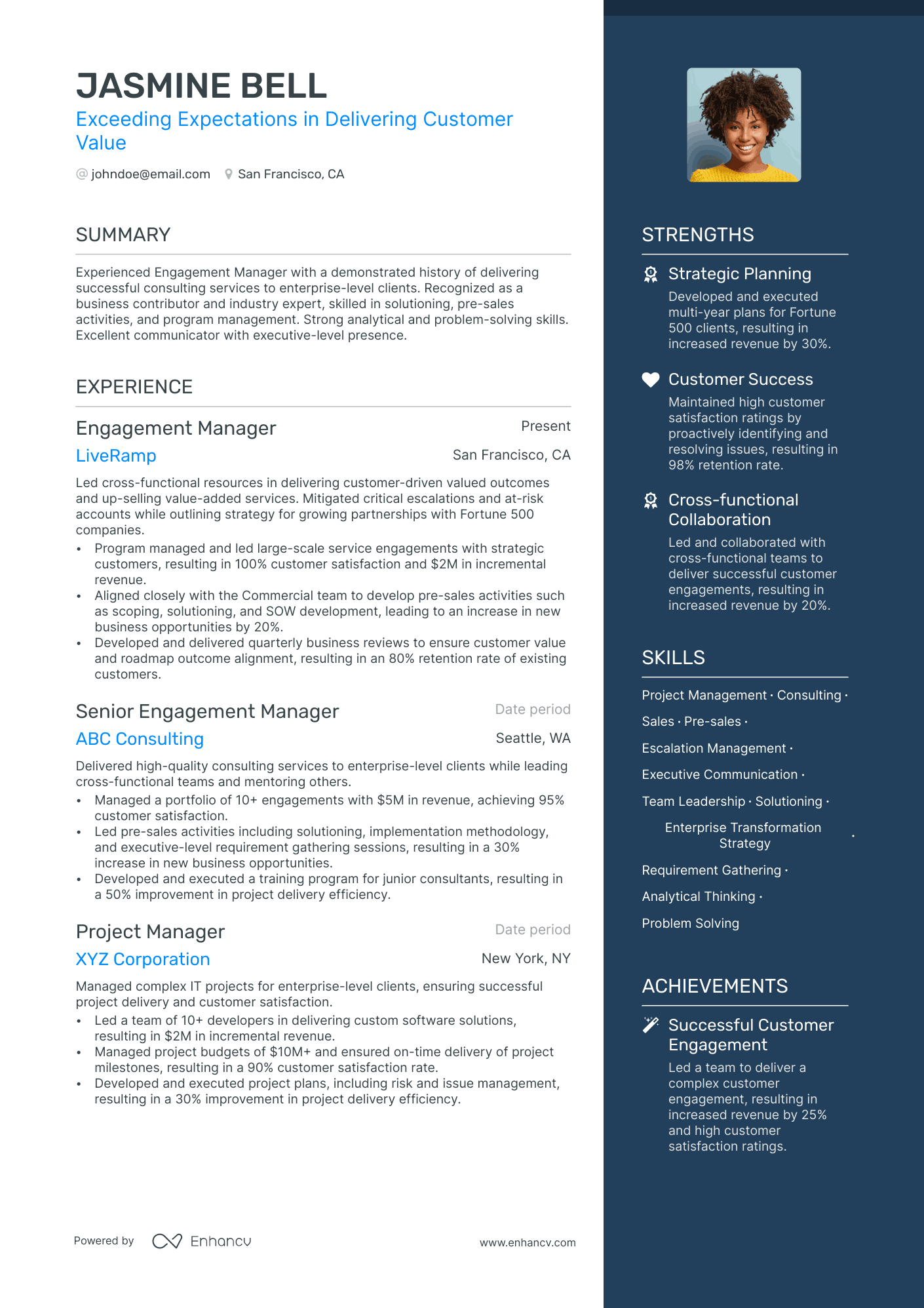 Engagement Manager resume example