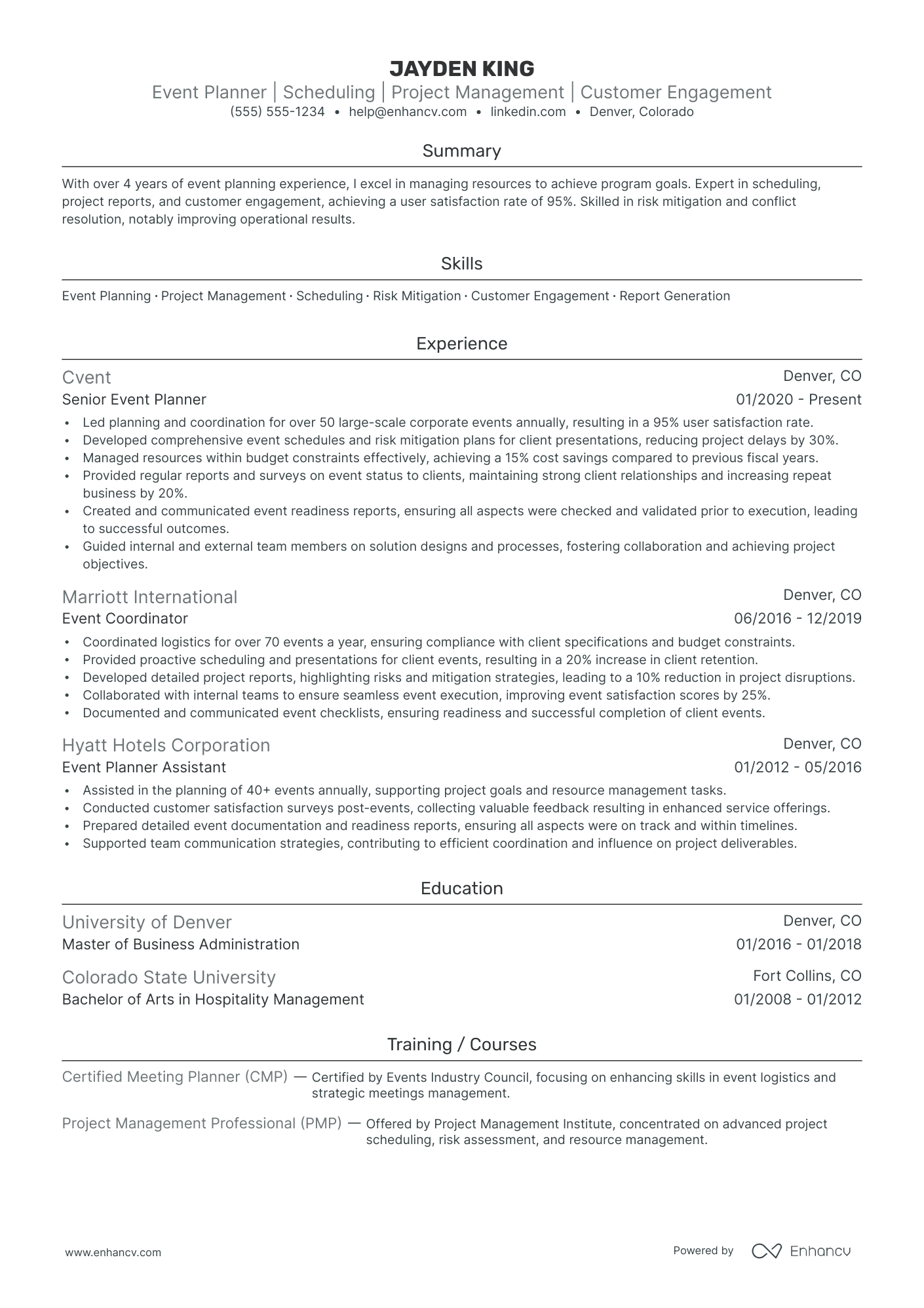 Junior Event Planner resume example