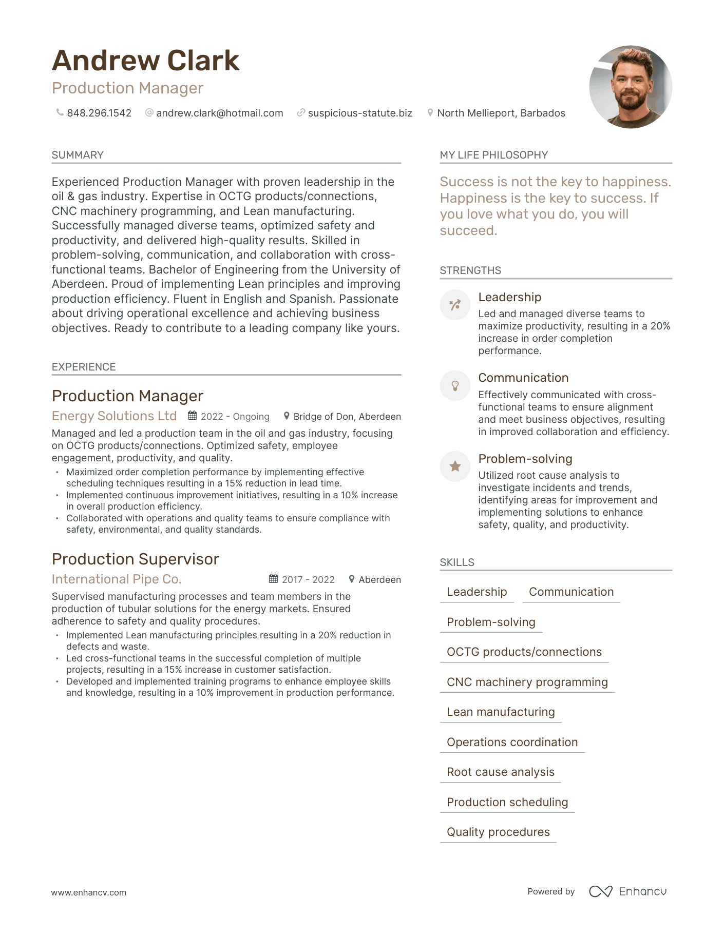 Modern Production Manager Resume Example