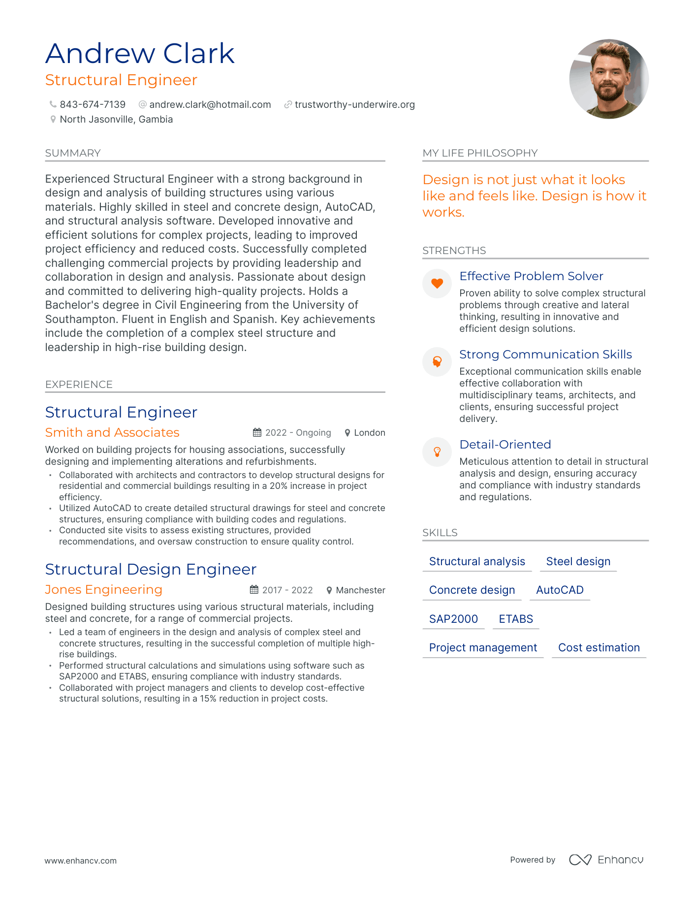 Structural Engineer resume example