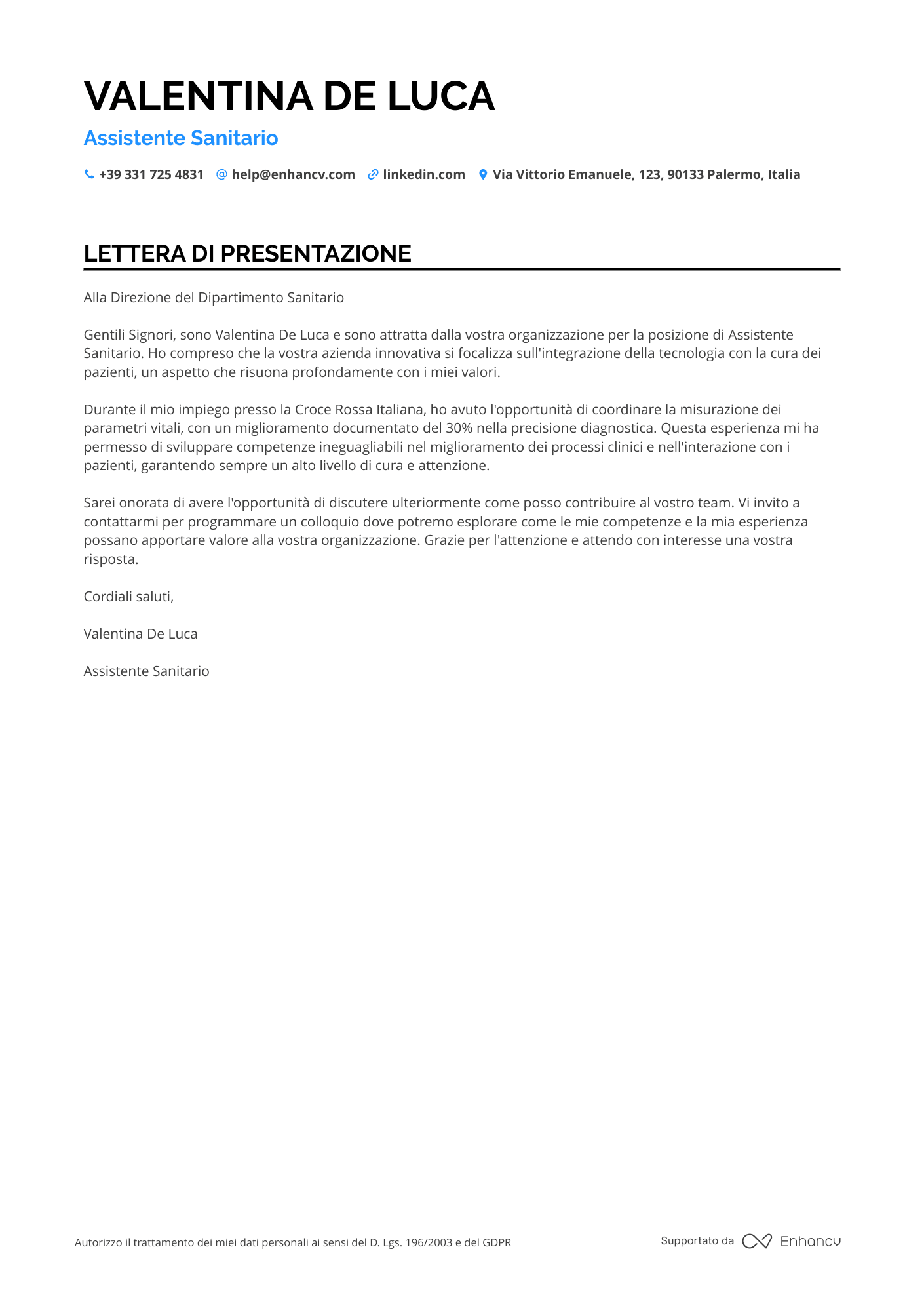 Badante Lettera di presentazione