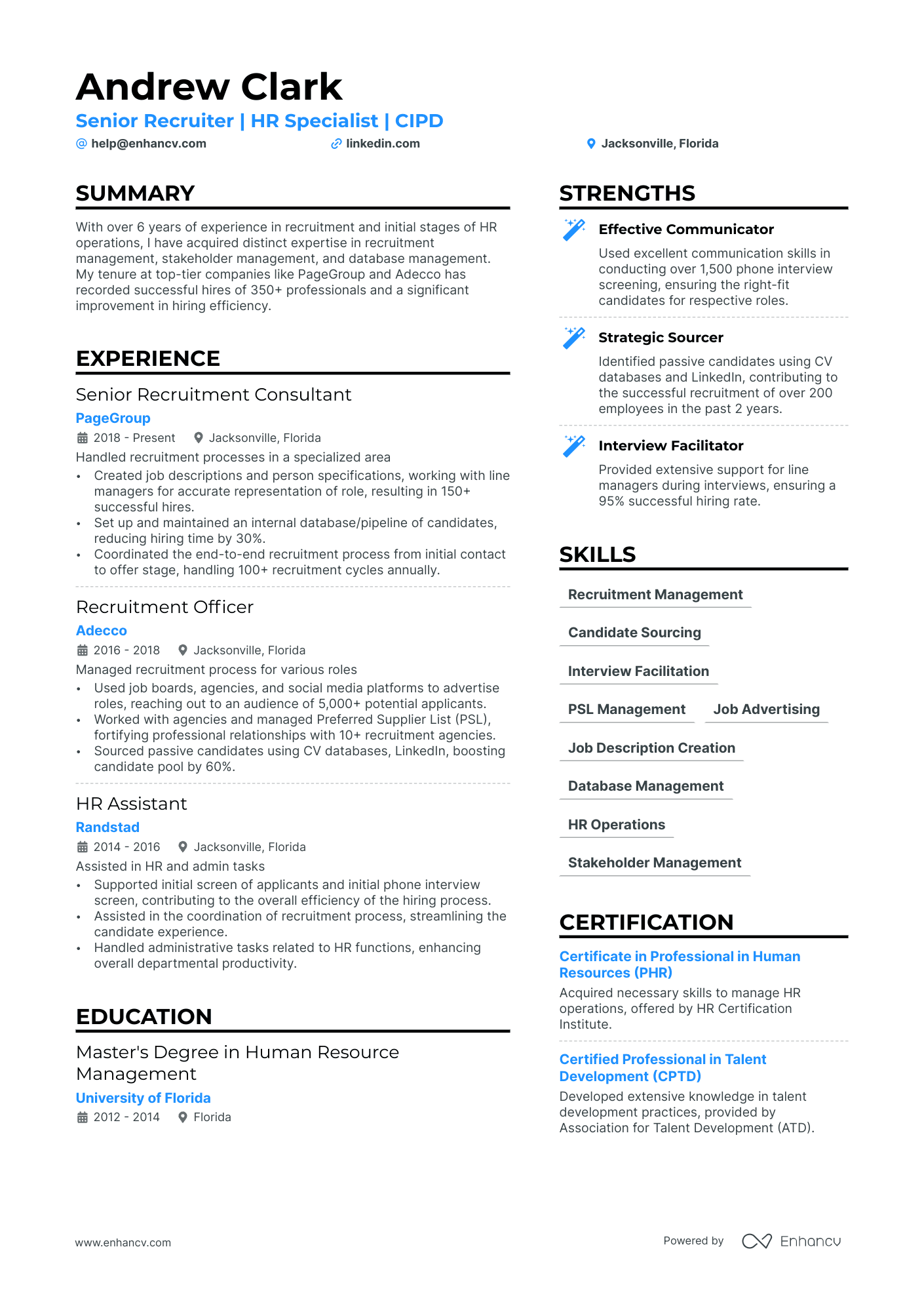 HR Recruiter resume example