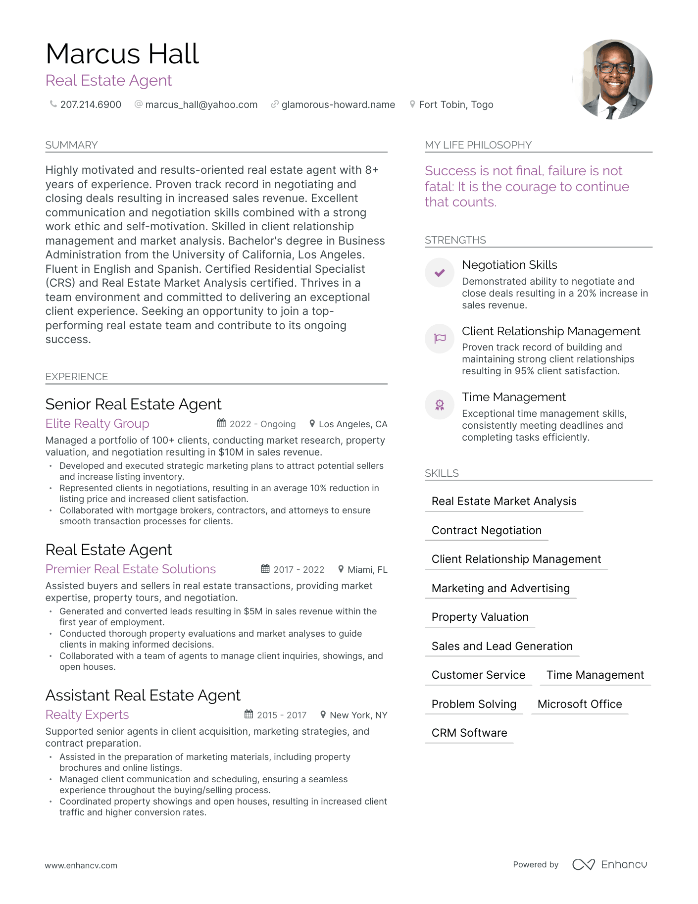 Real Estate Agent resume example