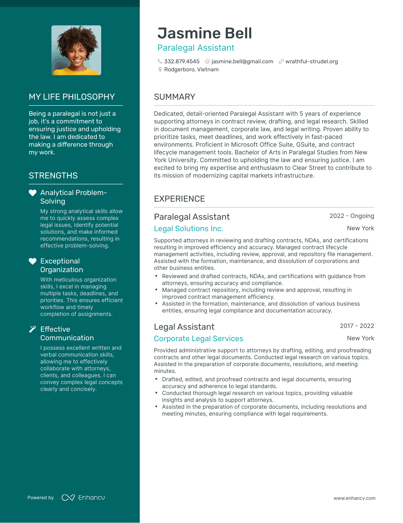 Paralegal Assistant resume example