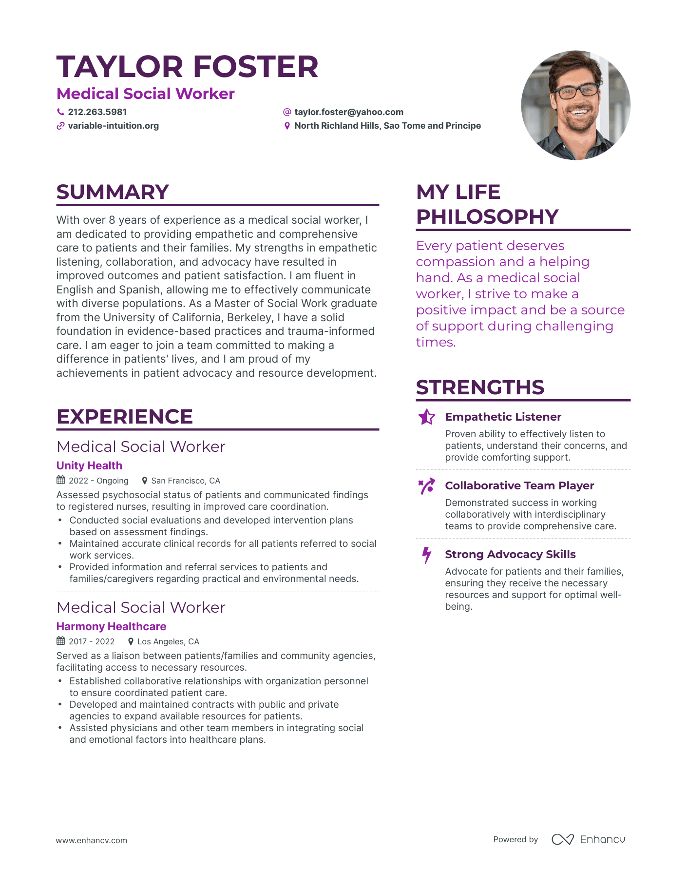 Medical Social Worker resume example