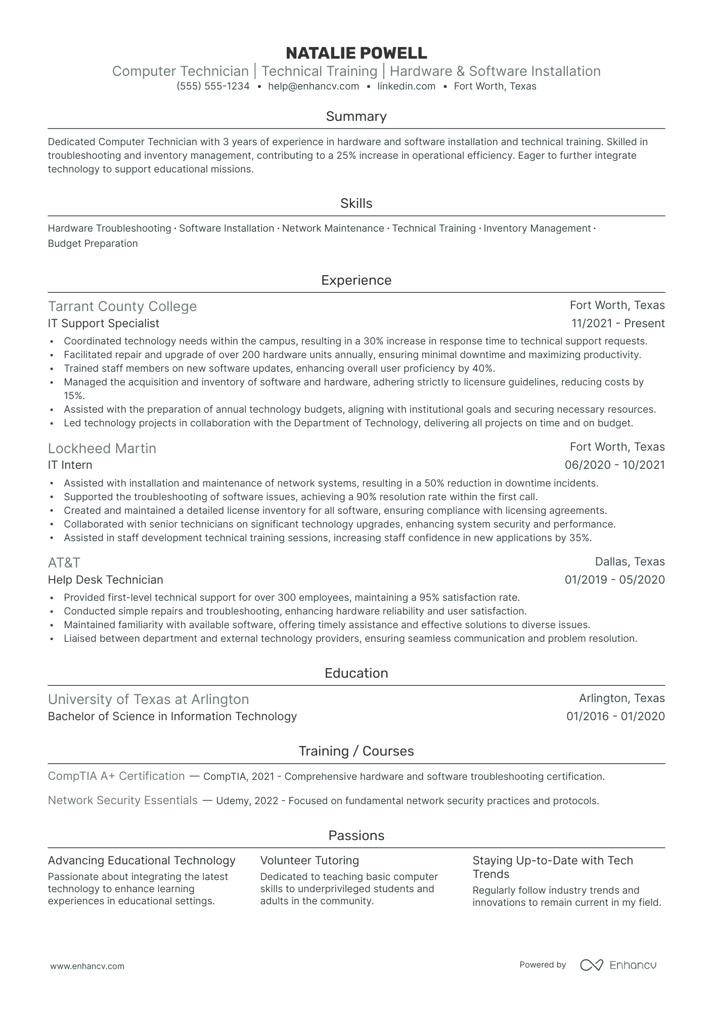 Computer Service Technician Supervisor resume example