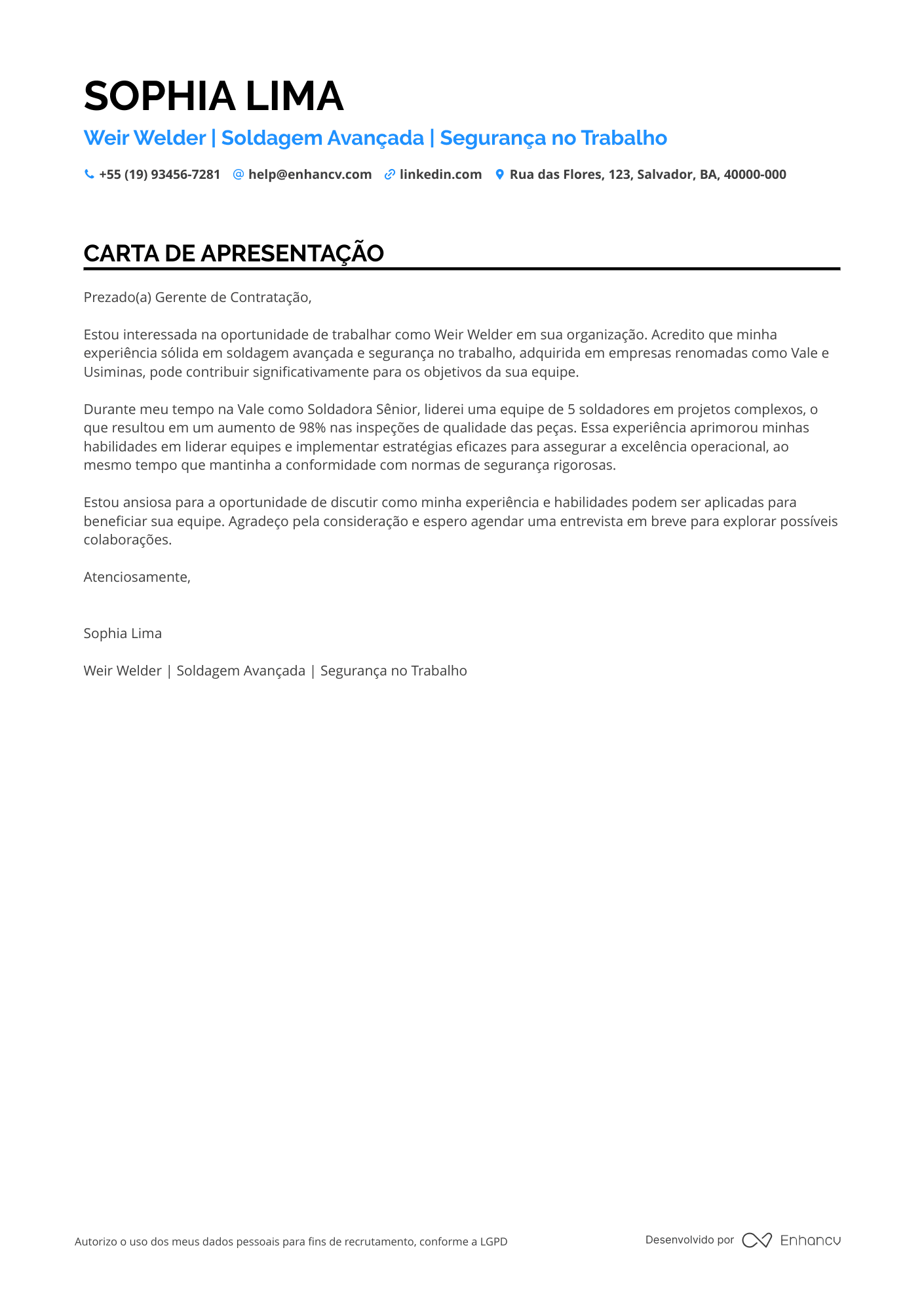 Soldador Carta de apresentação