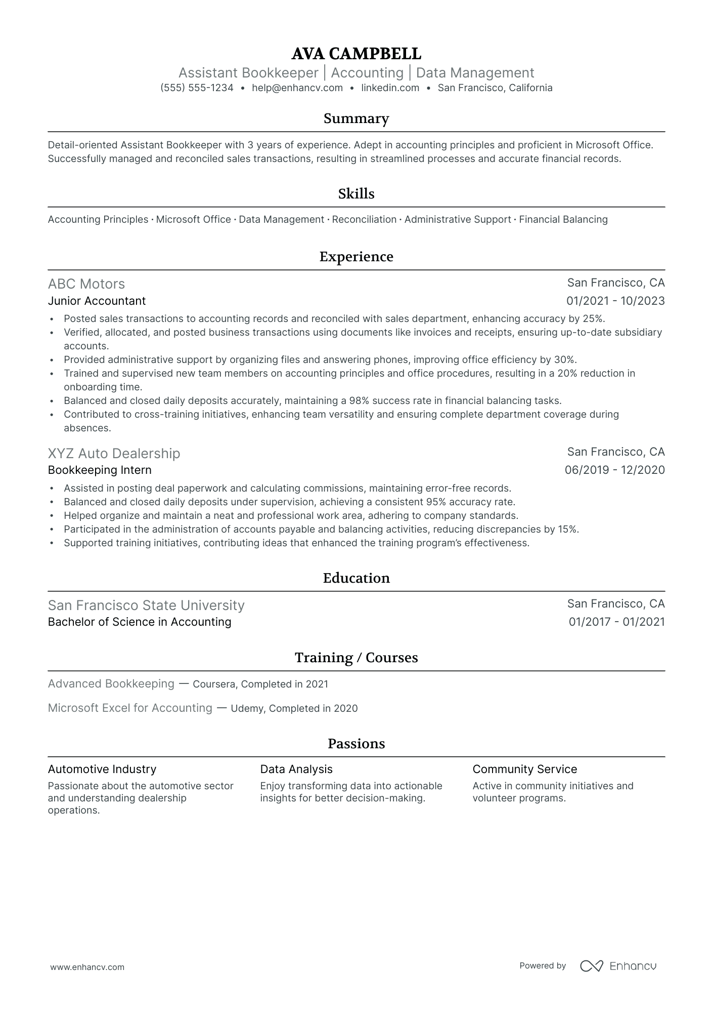 Lead Bookkeeper resume example