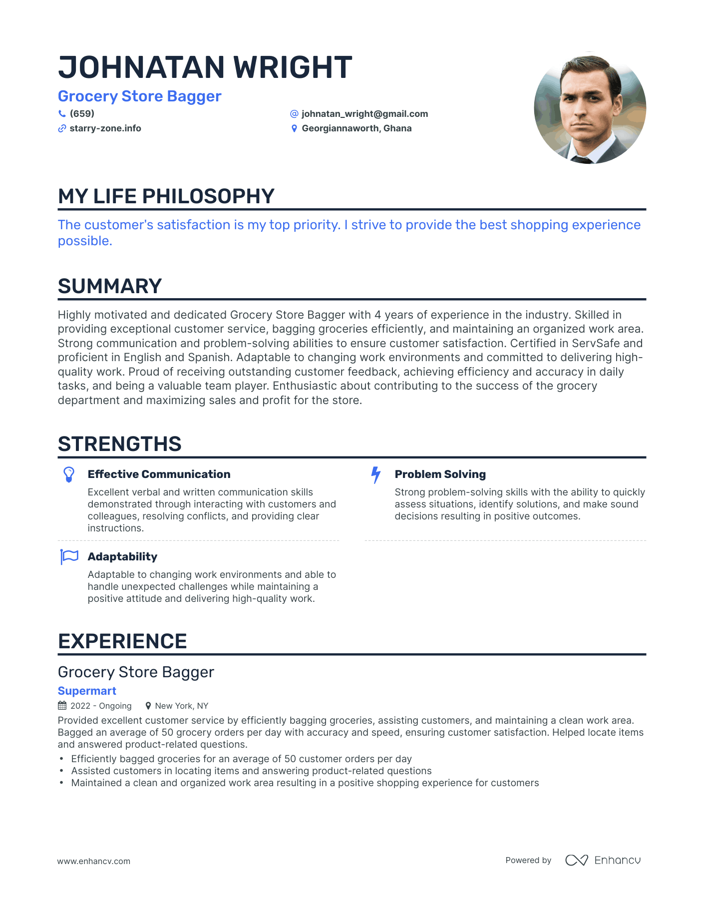 Creative Grocery Store Bagger Resume Example