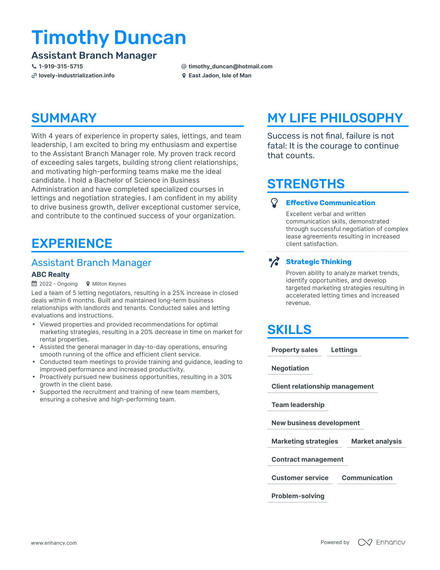 Assistant Branch Manager resume example