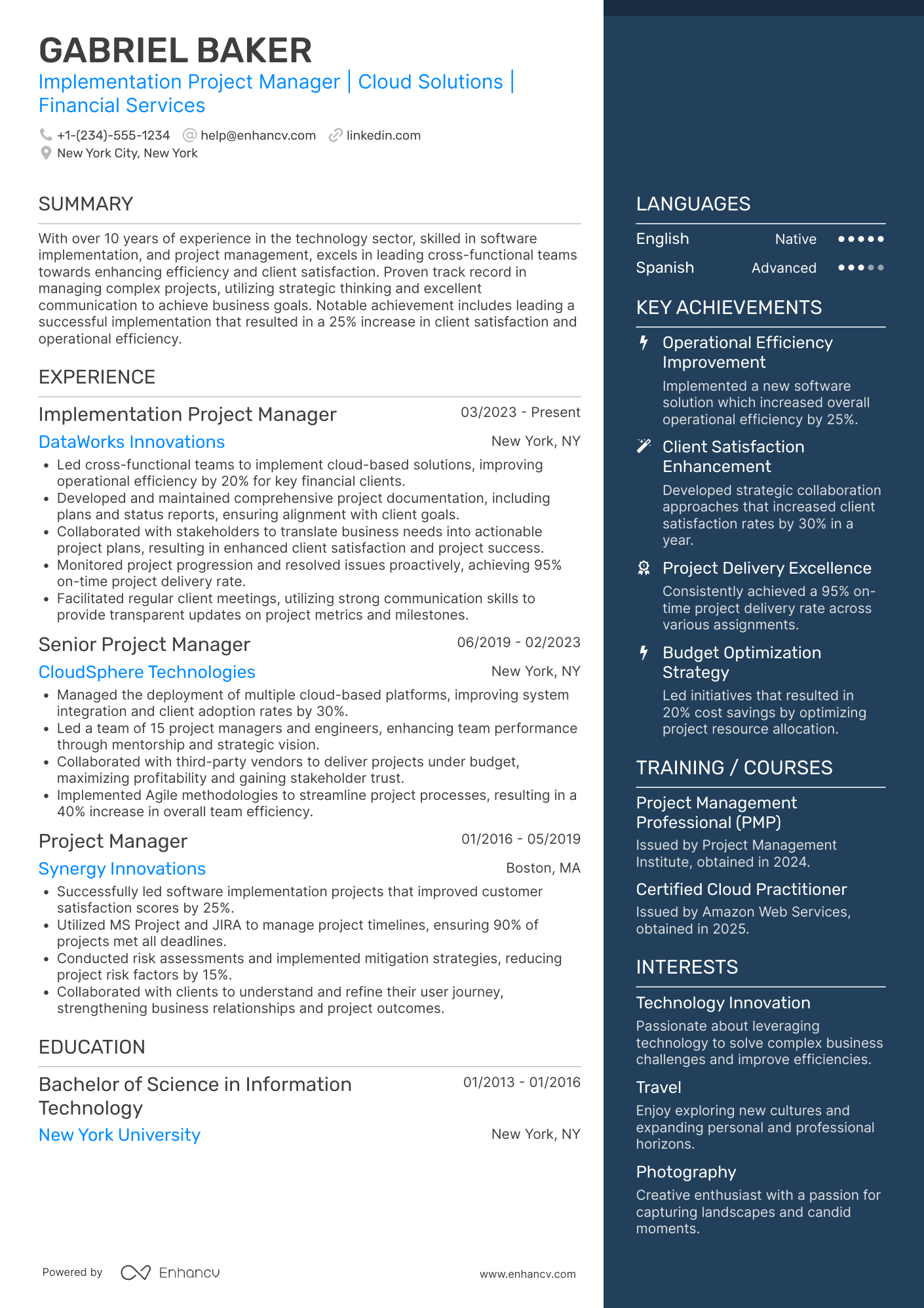 Implementation Project Manager resume example
