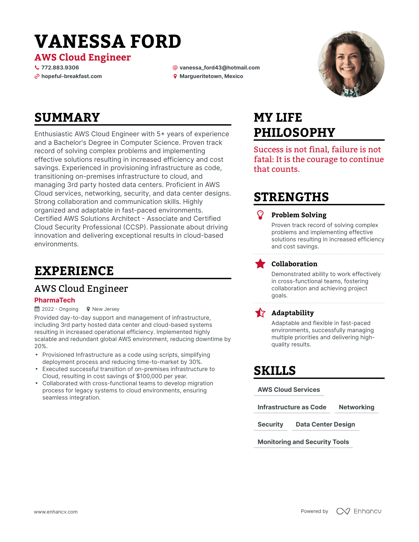 AWS Cloud Engineer resume example