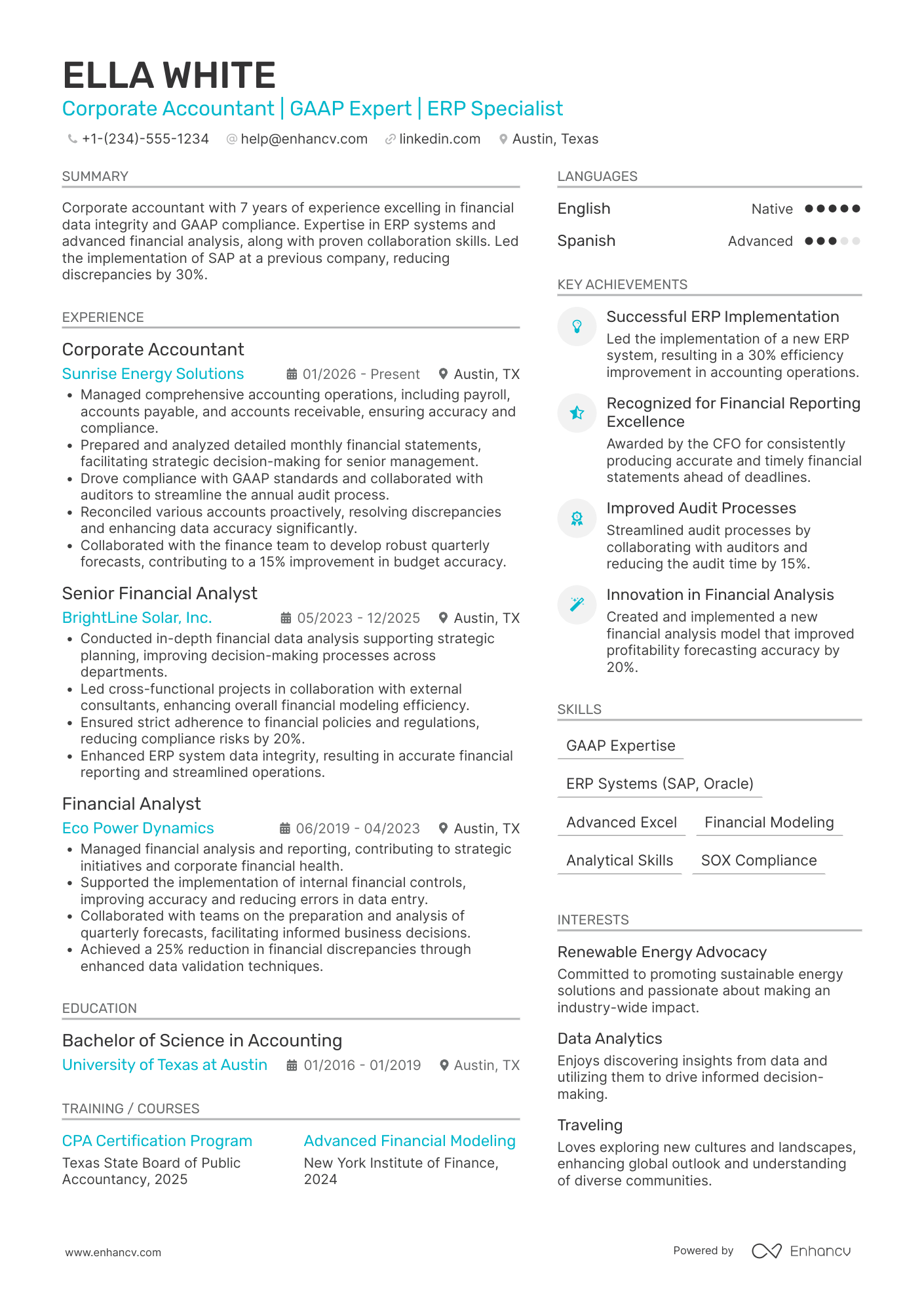 Corporate Accounting resume example