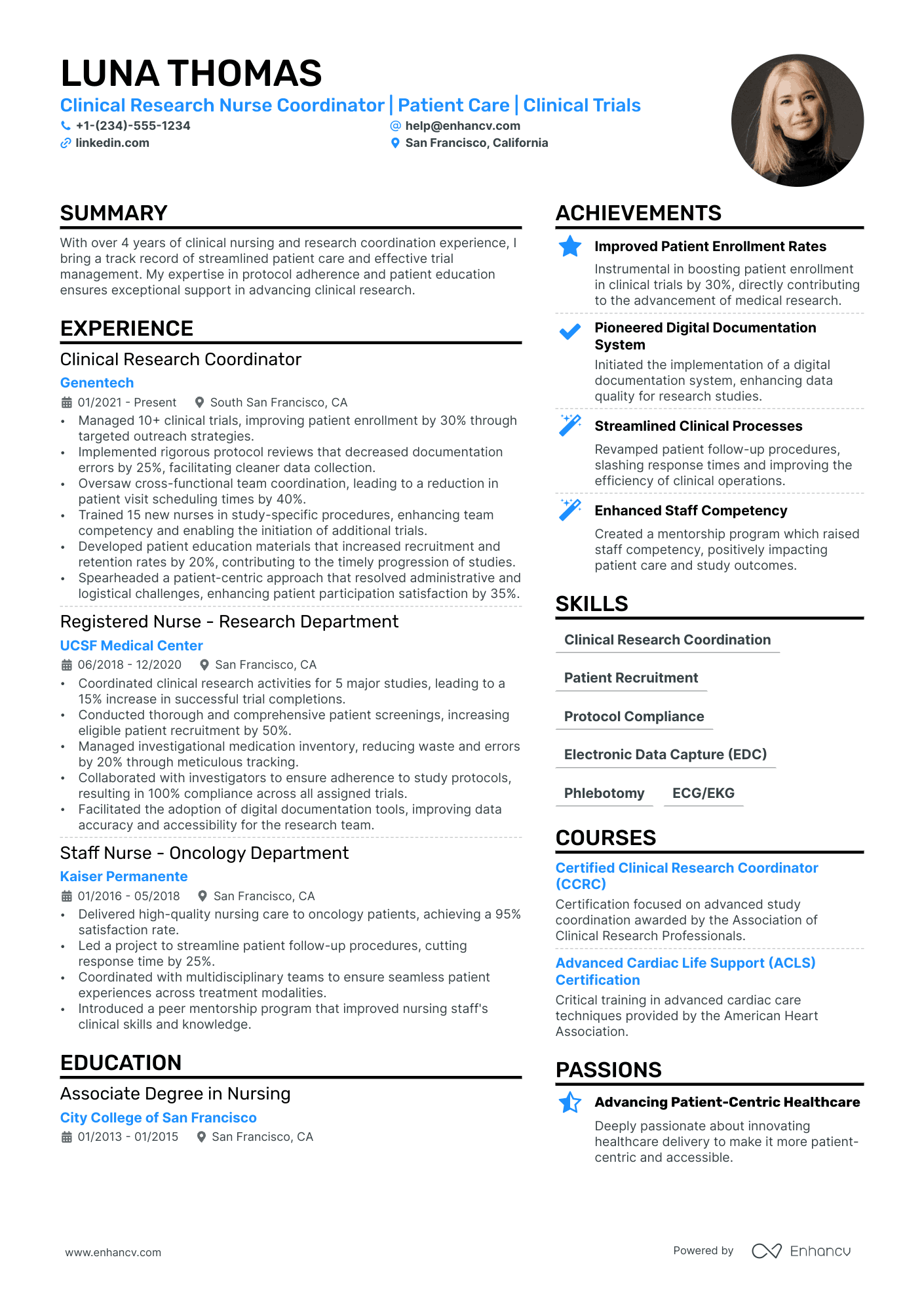 Clinical Research Nurse resume example