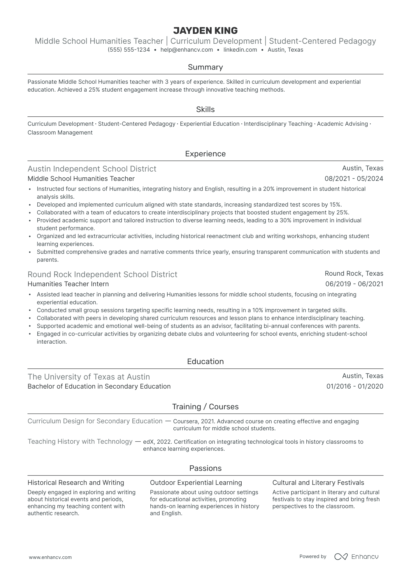 Substitute Middle School Teacher resume example