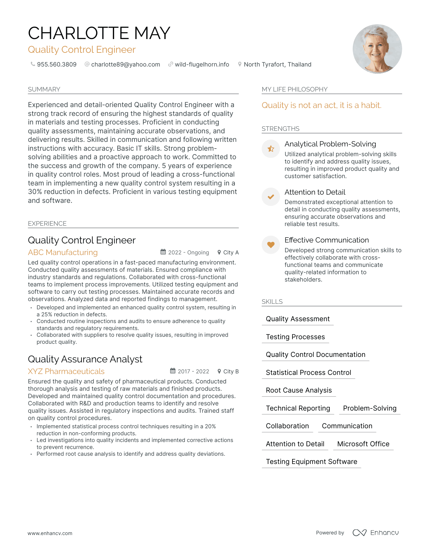 Modern Quality Control Engineer Resume Example